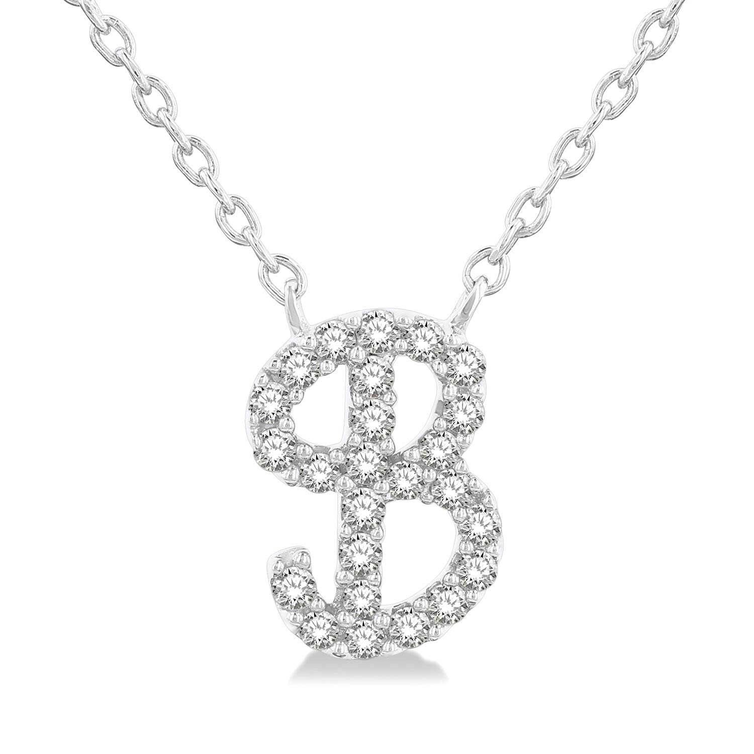 10K White Gold 'B' Initial Diamond Necklace