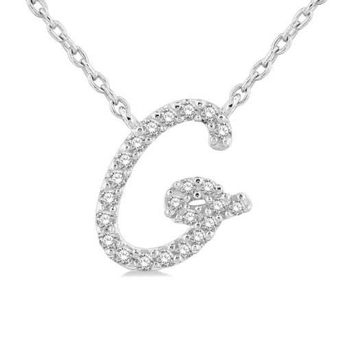 10K White Gold 'G' Initial Diamond Necklace