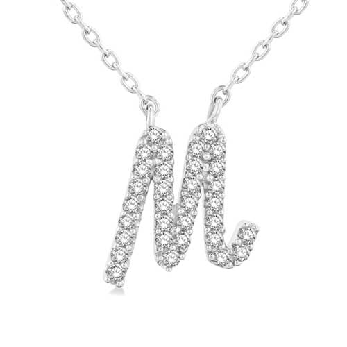 10K White Gold 'M' Initial Diamond Necklace