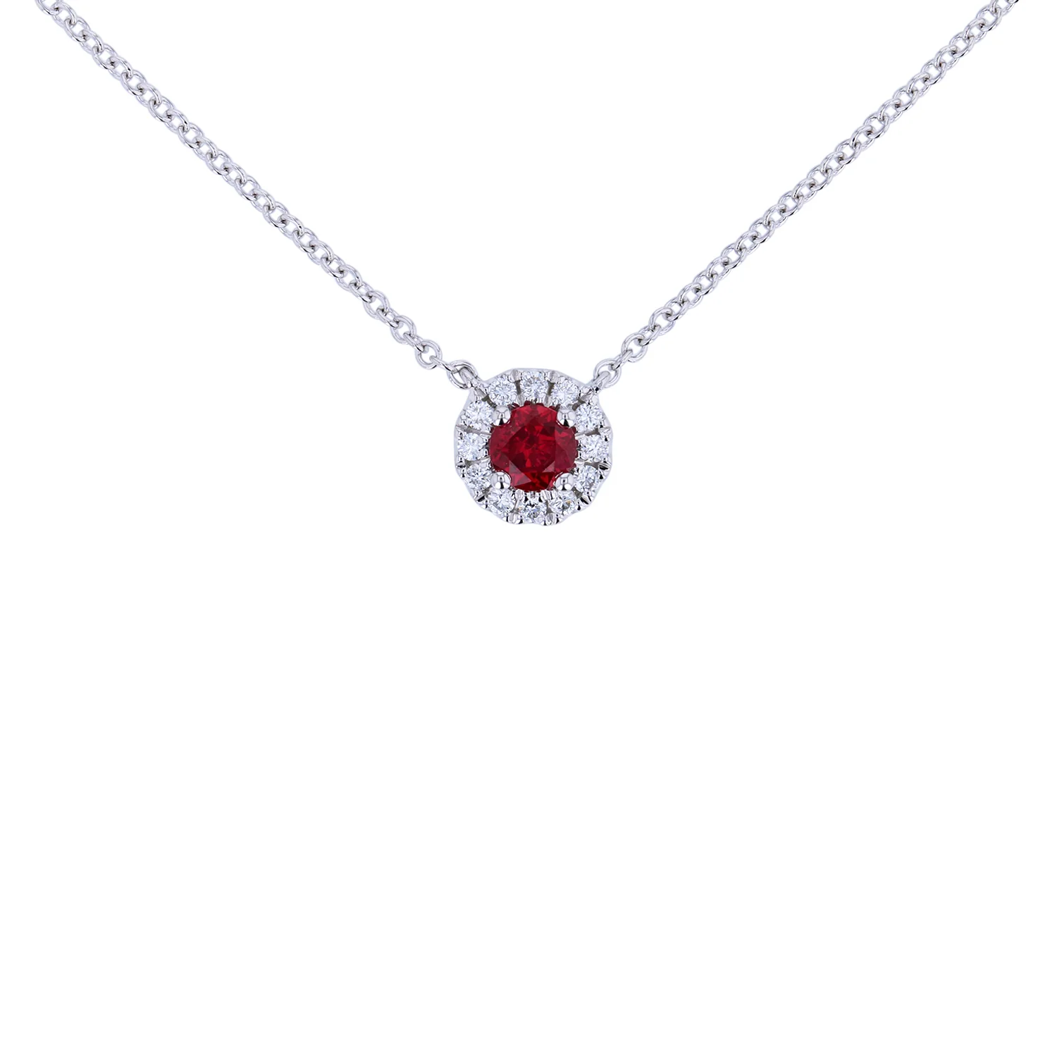 14K 0.34 Carat Ruby and 0.13 CTW Diamond Halo Necklace