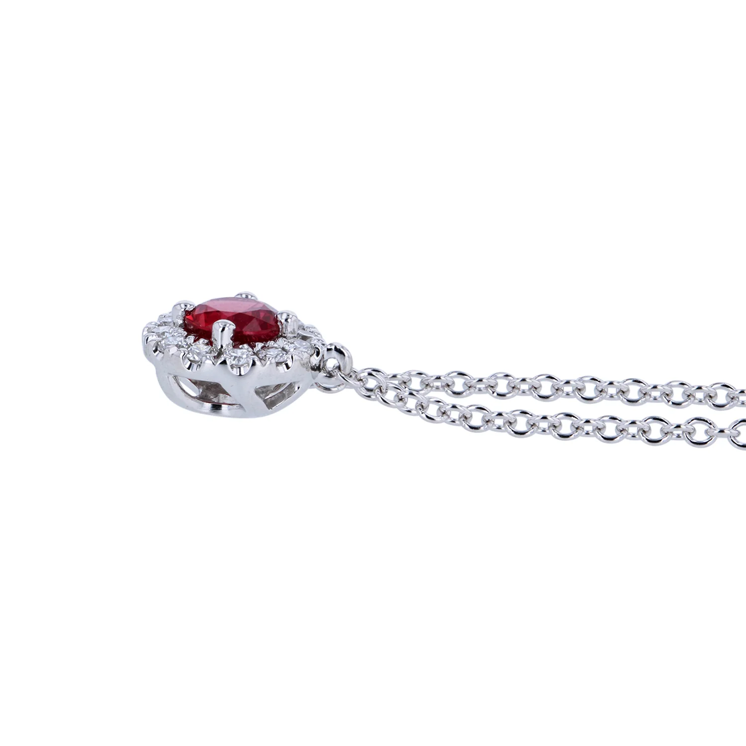 14K 0.34 Carat Ruby and 0.13 CTW Diamond Halo Necklace - Image 2