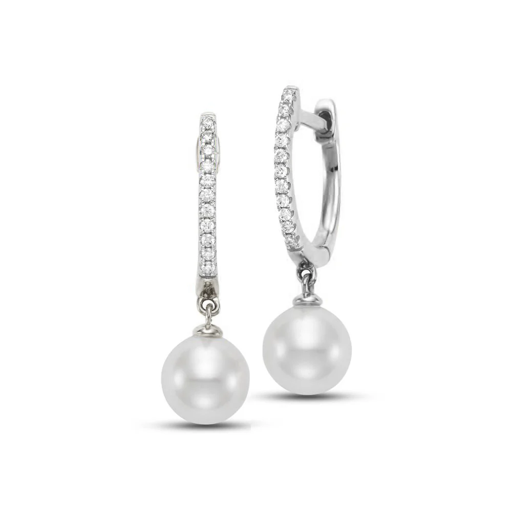 Mastoloni 14K White Freshwater Pearl and Diamond Drop Earrings - Image 2