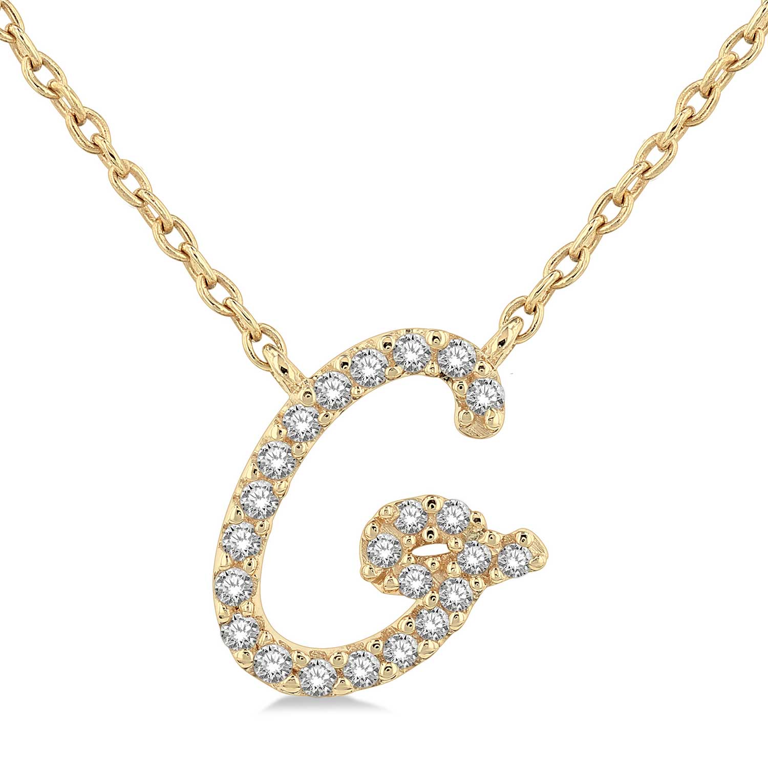 14K Yellow Gold 'G' Script Initial Diamond Necklace