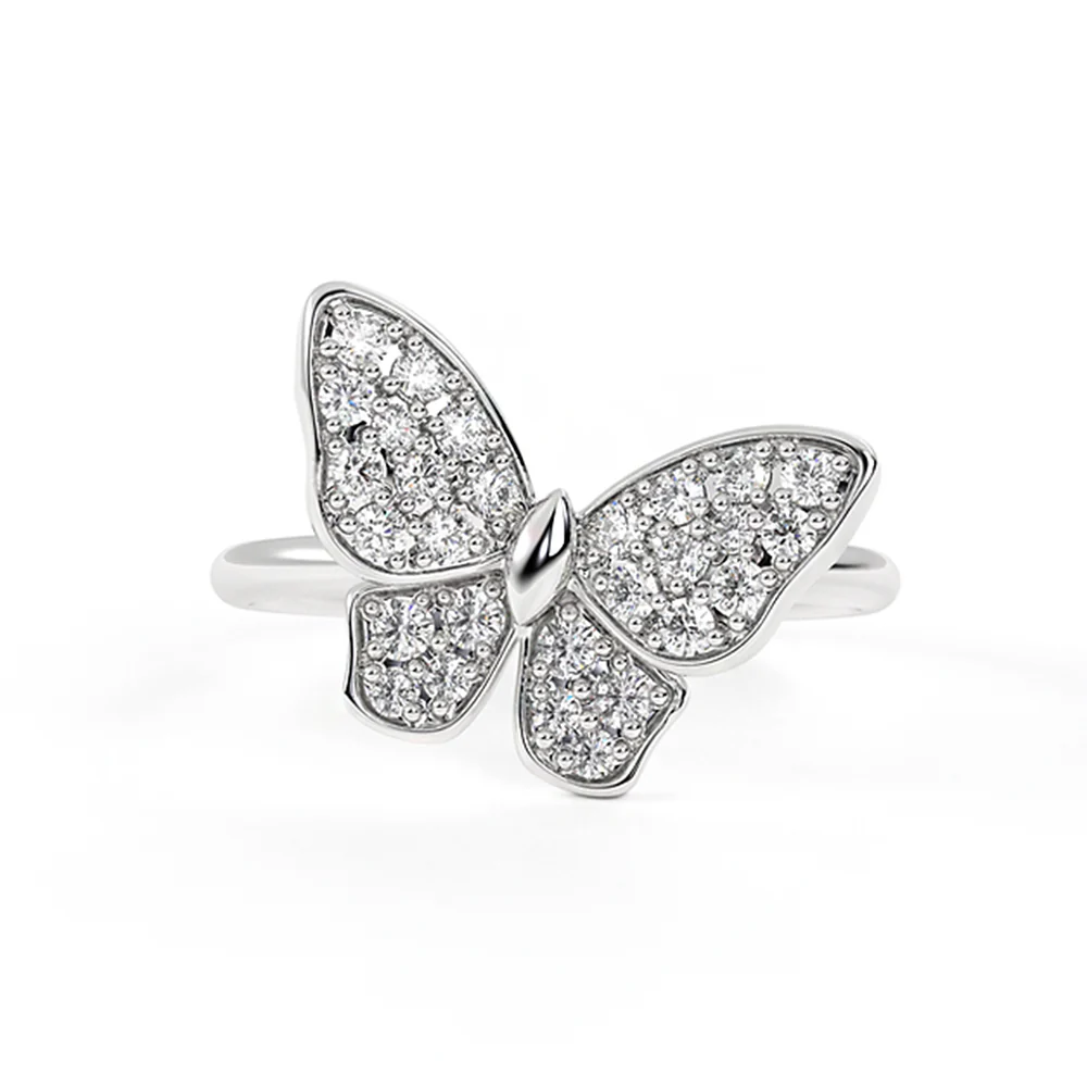 18K White Gold Diamond Butterfly Ring