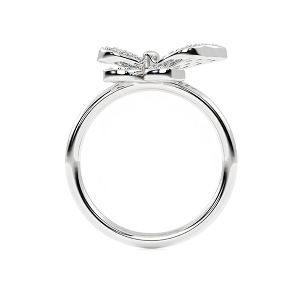 18K White Gold Diamond Butterfly Ring - Image 3