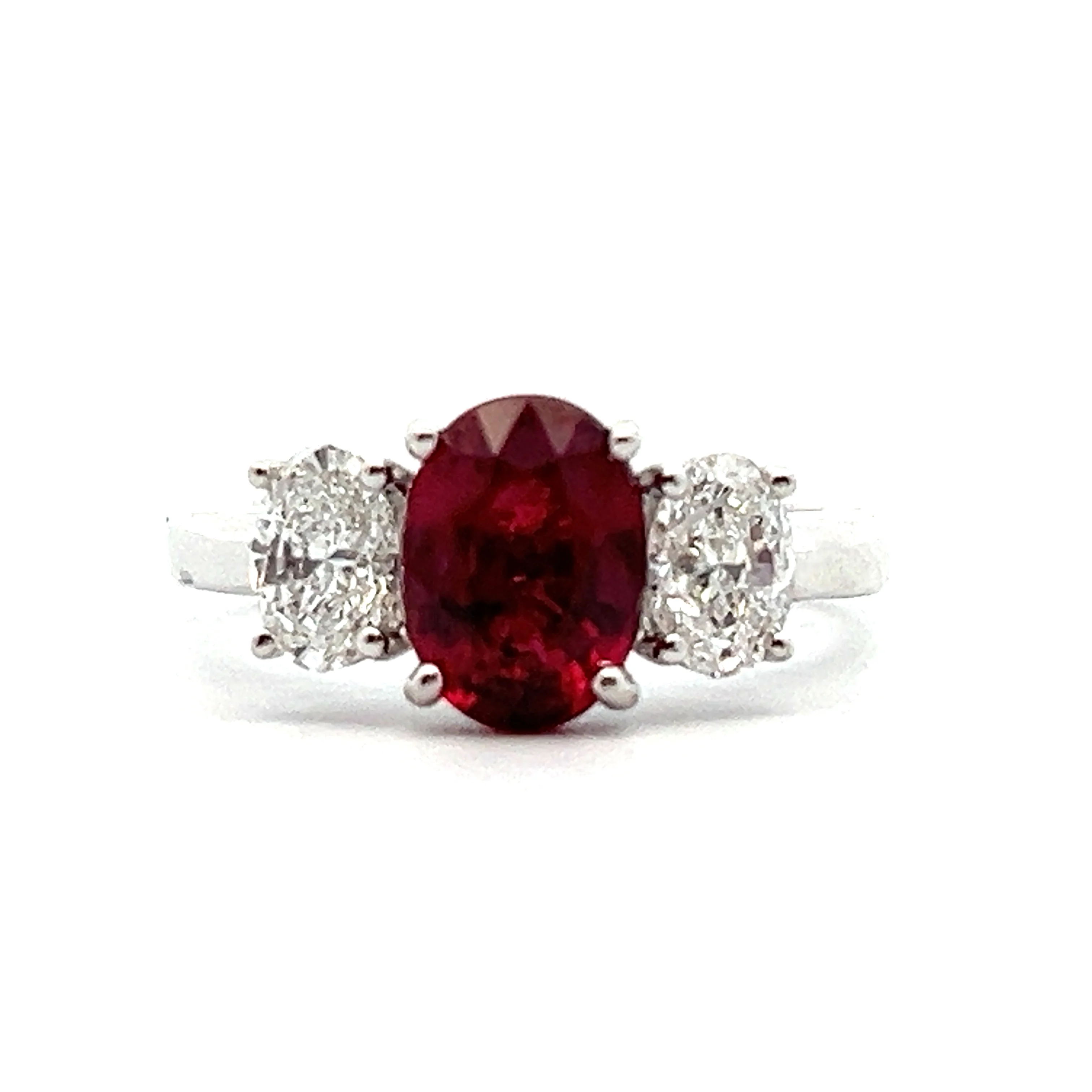 18K 2.07ct Ruby and 0.88 CTW Diamond Three Stone Ring