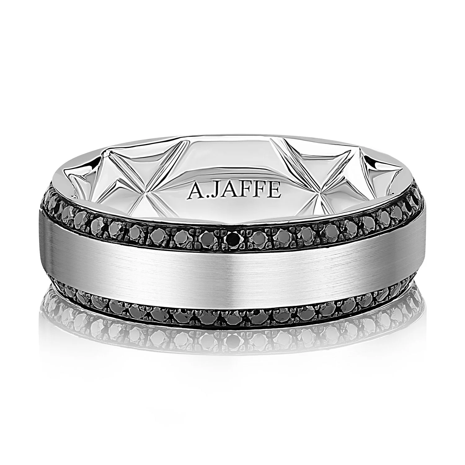 A.JAFFE 14K Gray Gold Black Diamond 7MM Wedding Band