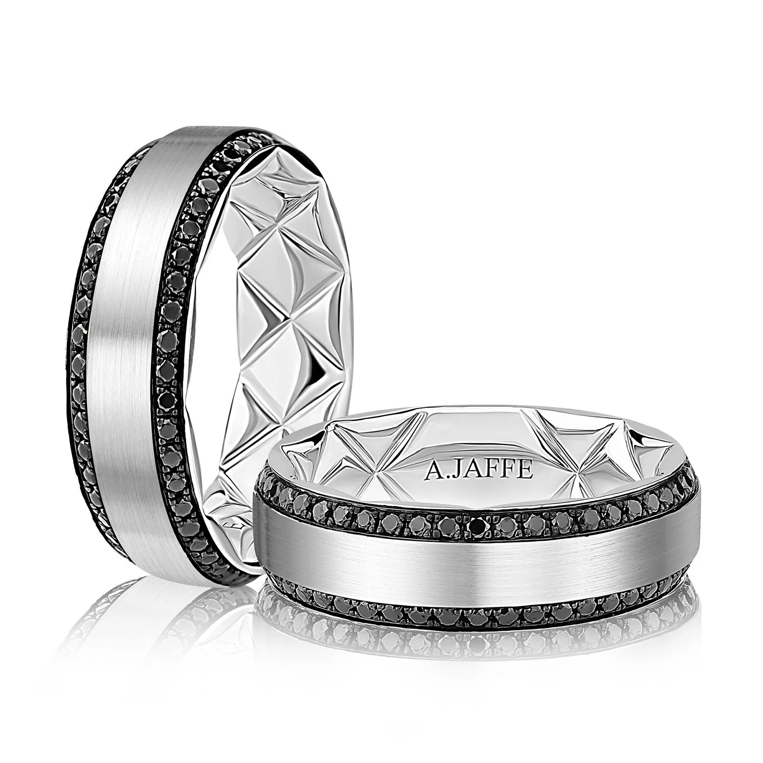 A.JAFFE 14K Gray Gold Black Diamond 7MM Wedding Band - Image 3