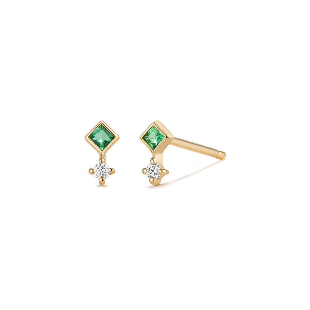 Aurelie Gi 14K Emmie Emerald and Diamond Stud Earrings