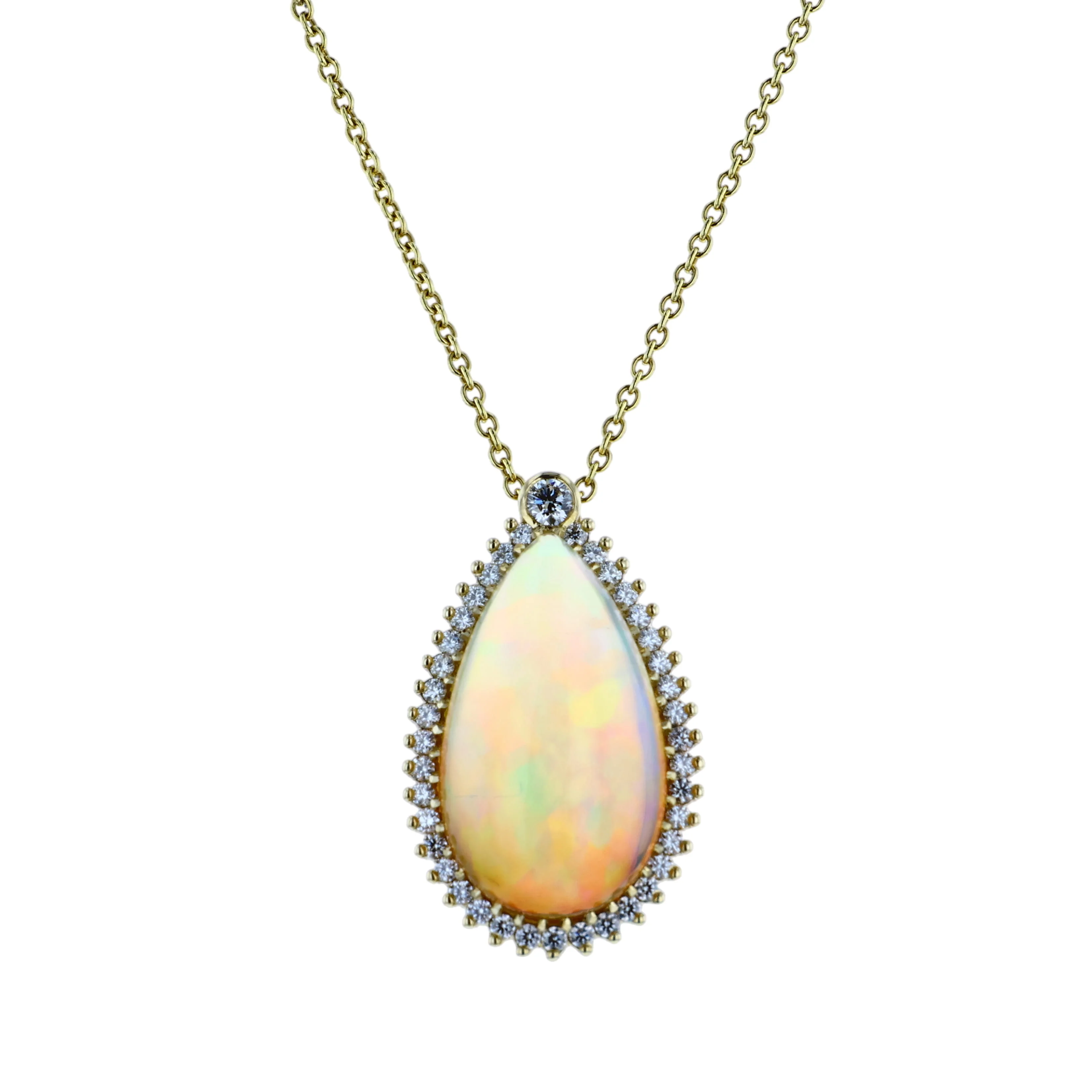 Bella Cosa Custom 14K 6.62 Carat Opal and 0.32 CTW Diamond Pendant