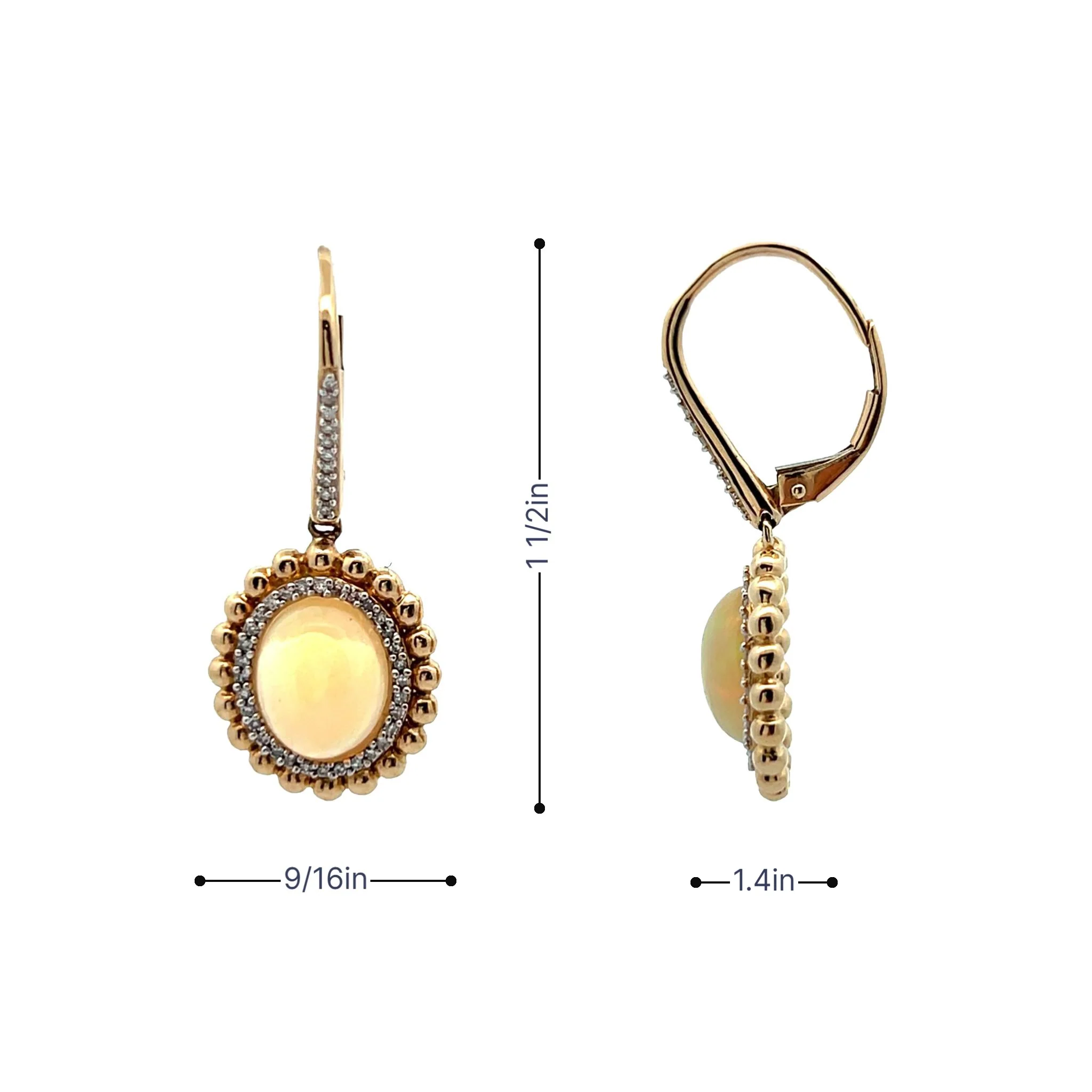 Estate 14K Opal and Diamond Dangle Earrings - Image 3