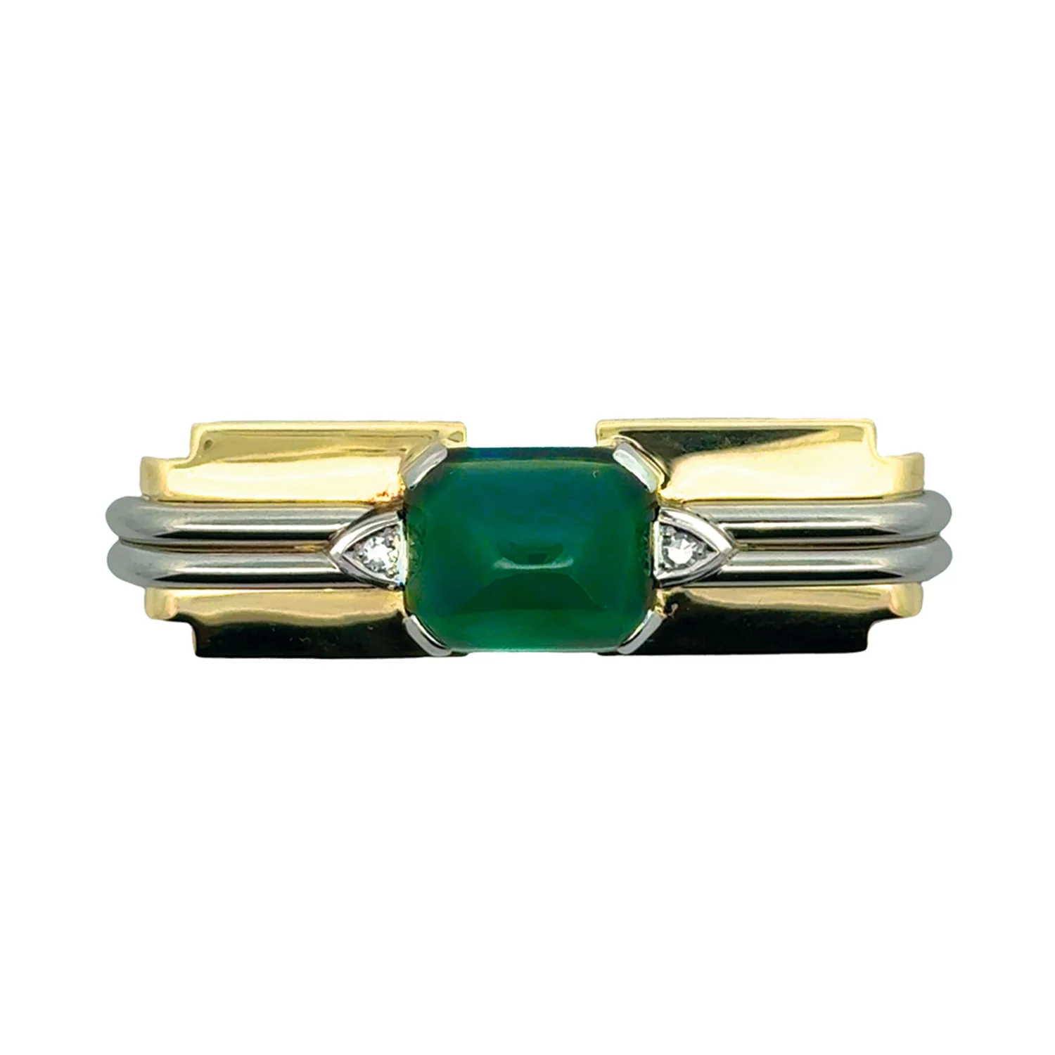 Estate 14K Two-Tone Green Tourmaline and Diamond Pin