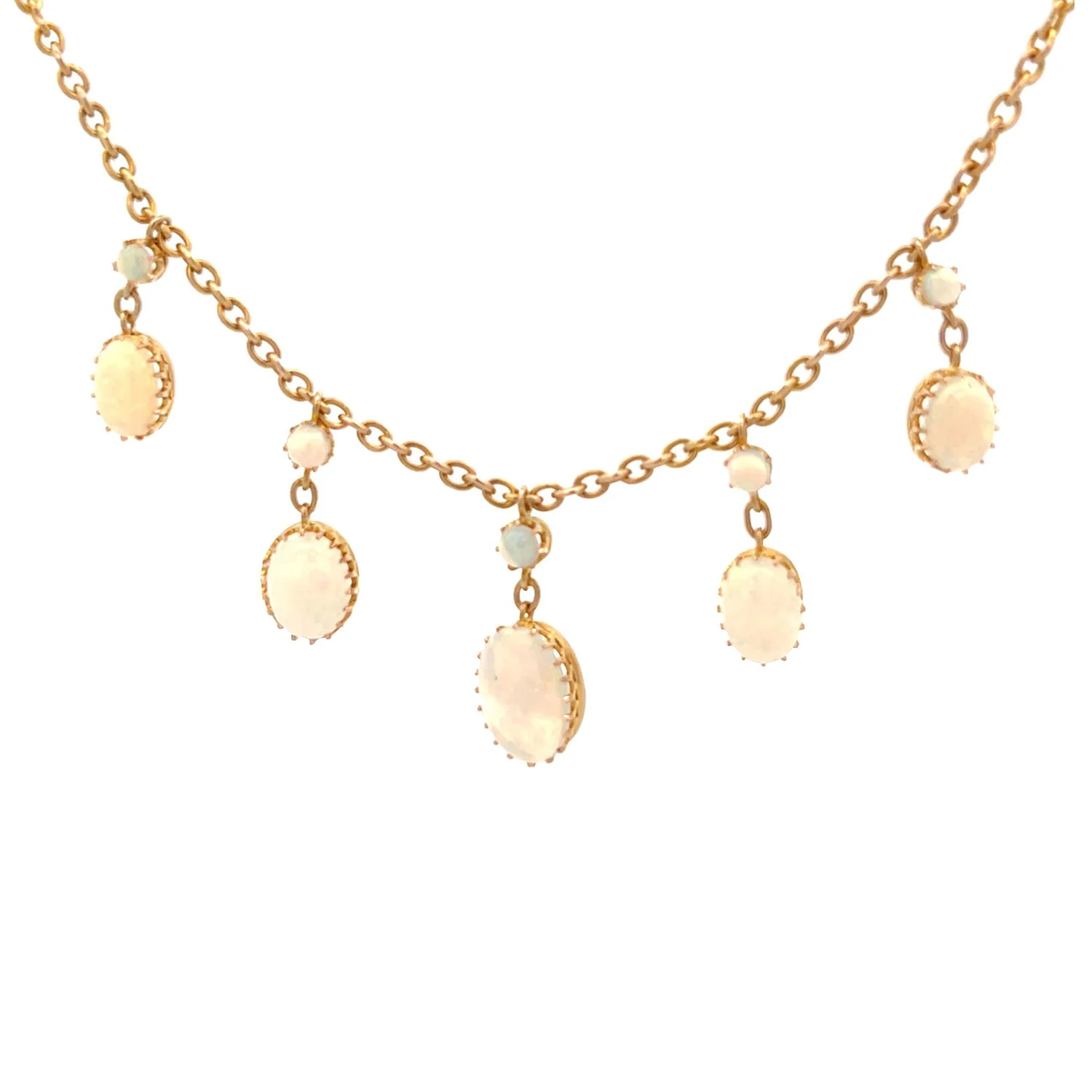 Estate 15K Yellow Gold Opal Necklace