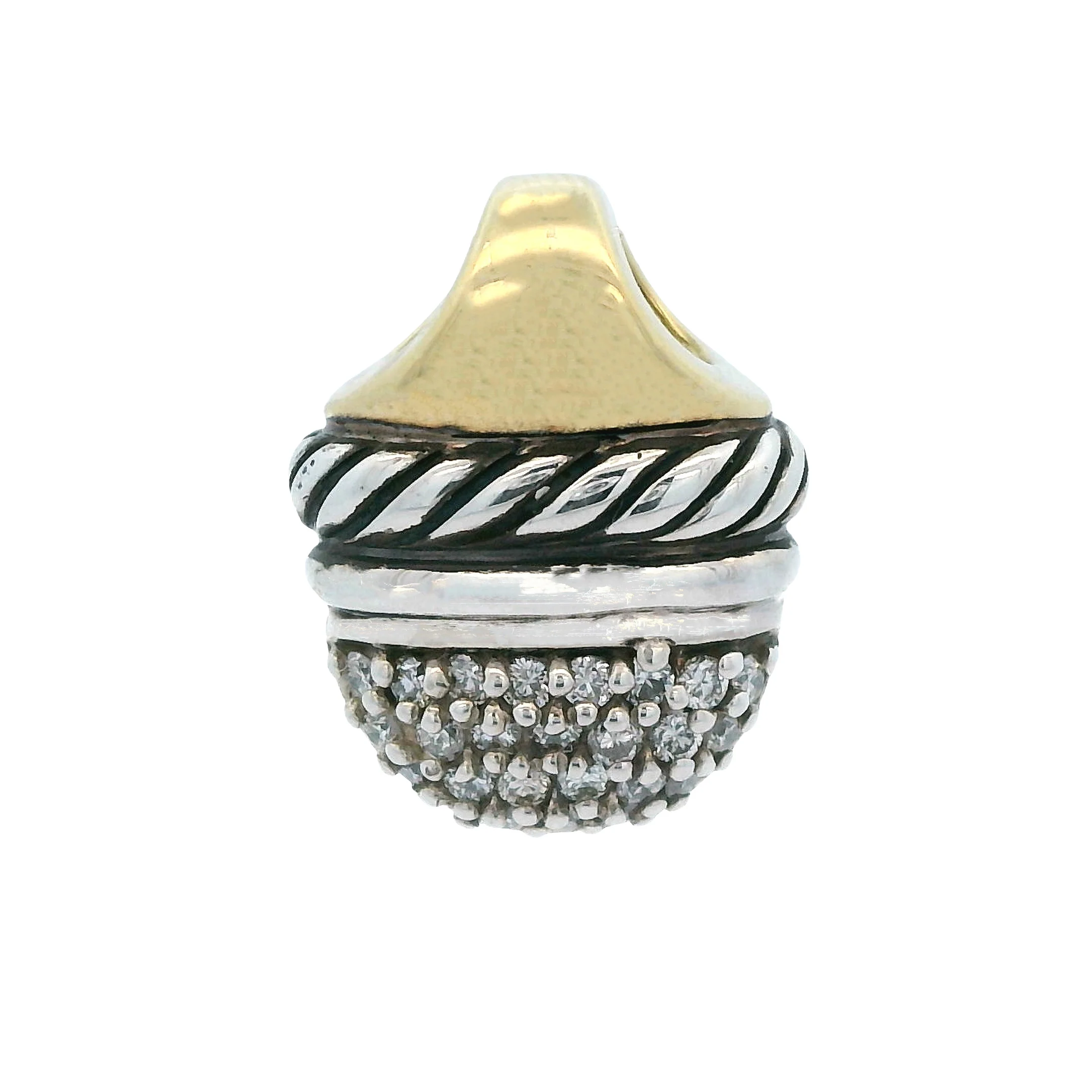 Estate 18K & Sterling Silver David Yurman Diamond Acorn Pendant