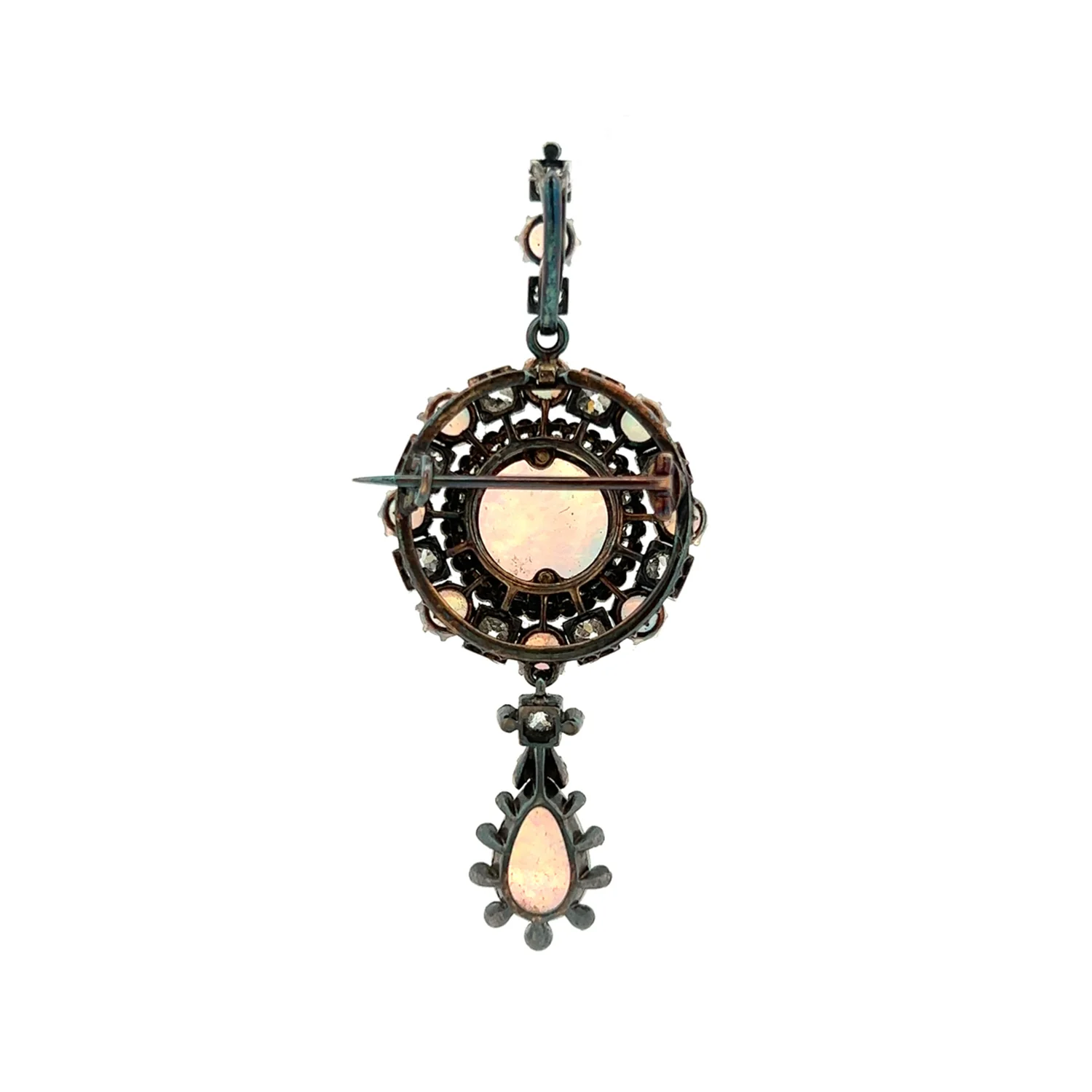 Estate Georgian Opal and Diamond Pendant / Pin with Chain - Image 3