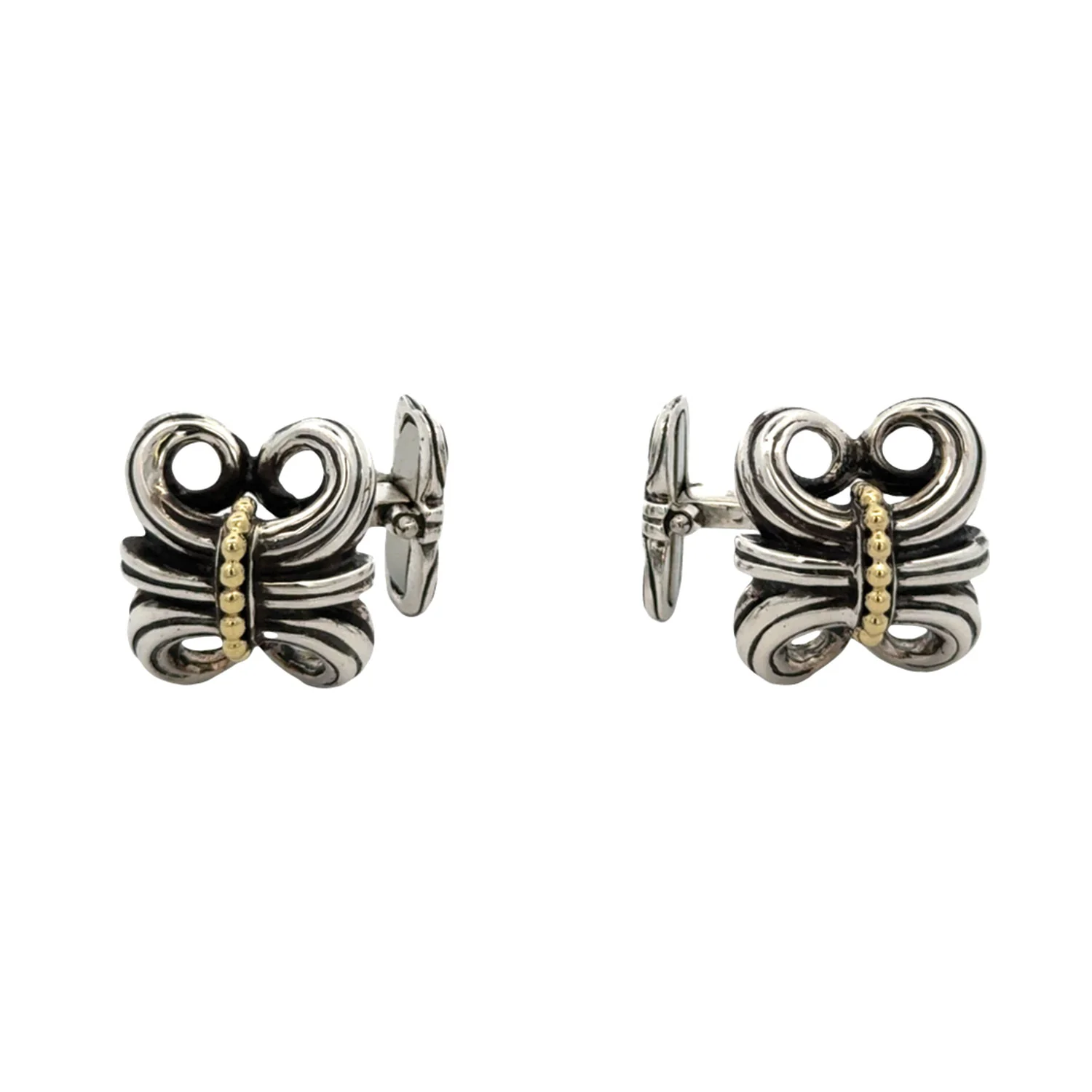 Estate 18K & Sterling Silver Lagos Caviar Cufflinks