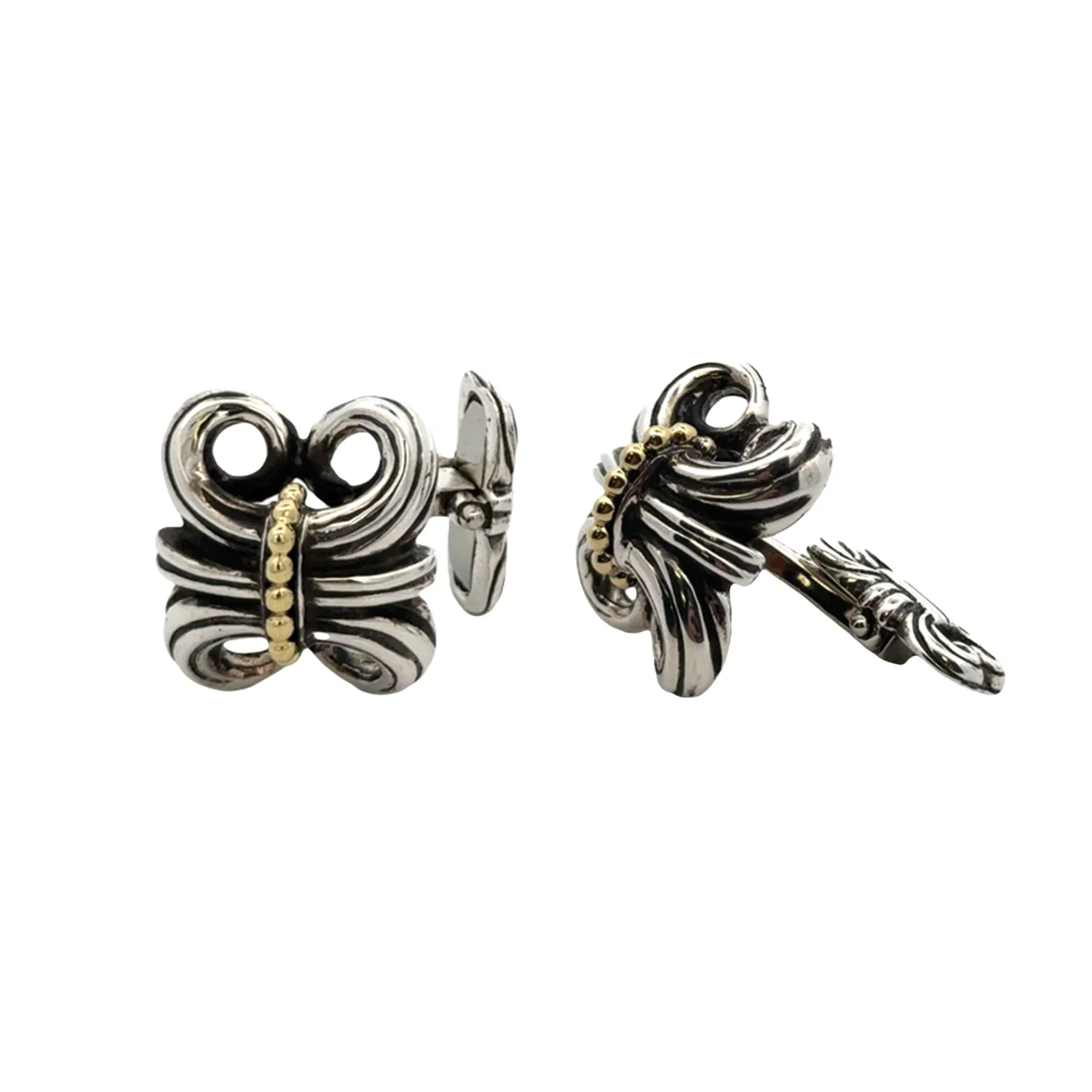 Estate 18K & Sterling Silver Lagos Caviar Cufflinks - Image 3