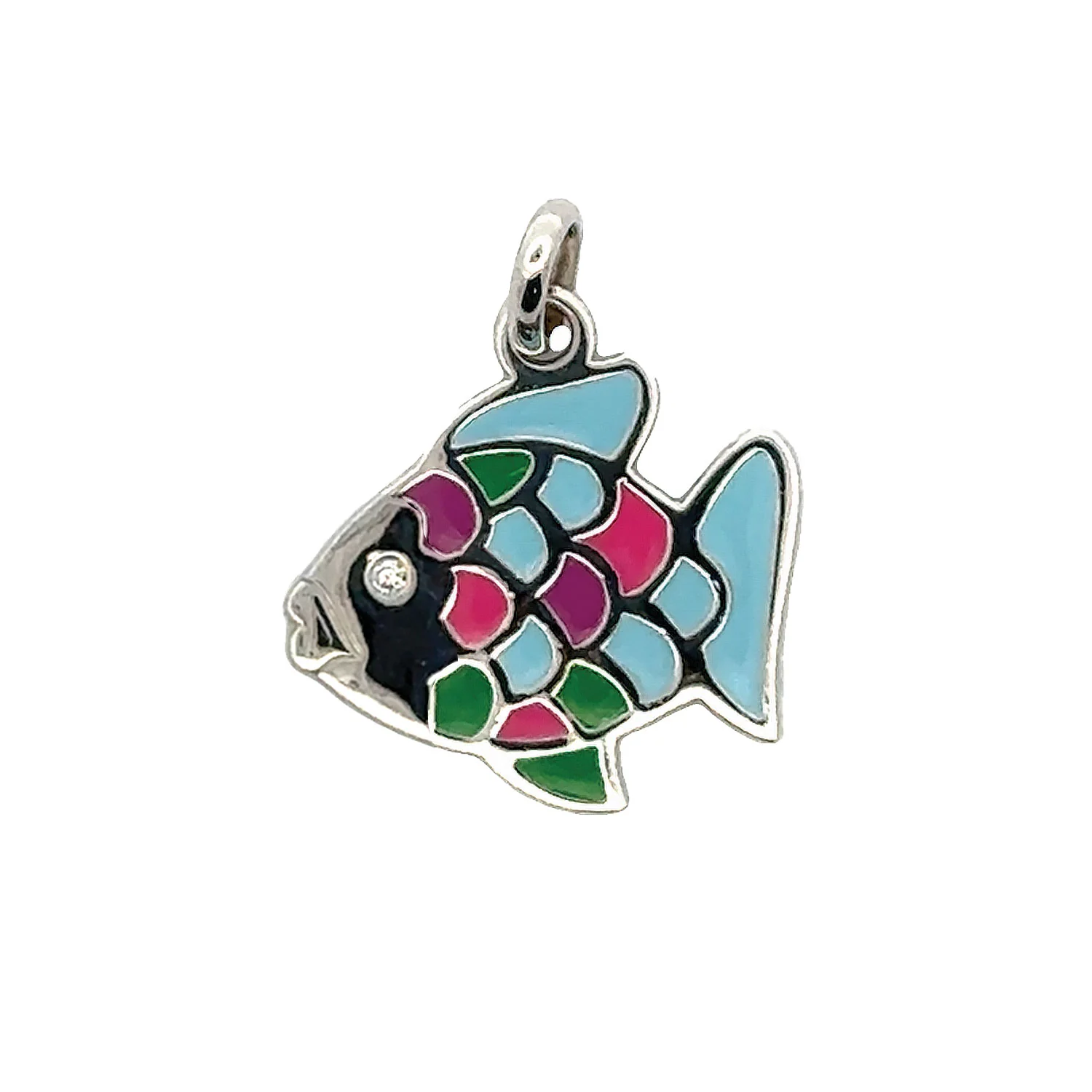 Estate 18K White Gold Tiffany & Co. Enamel Fish with Diamond Eye Charm