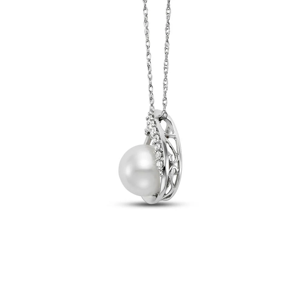 Mastoloni 14K White Freshwater Pearl and Diamond Pendant - Image 2