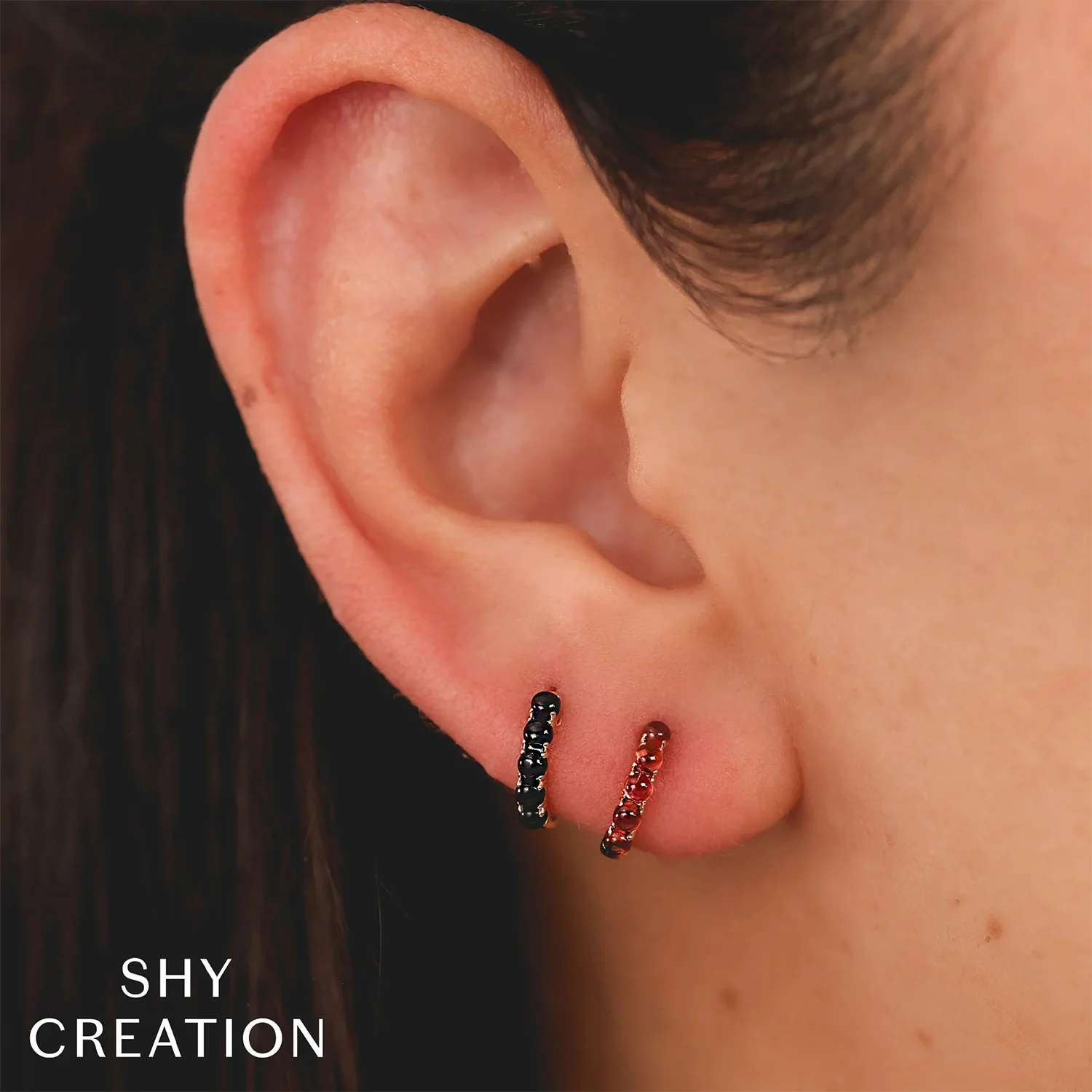 Shy Creation 14K Black Onyx Huggie Earrings - Image 2