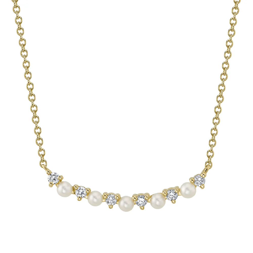Shy Creation 14K Diamond and Cultured Pearl Necklace