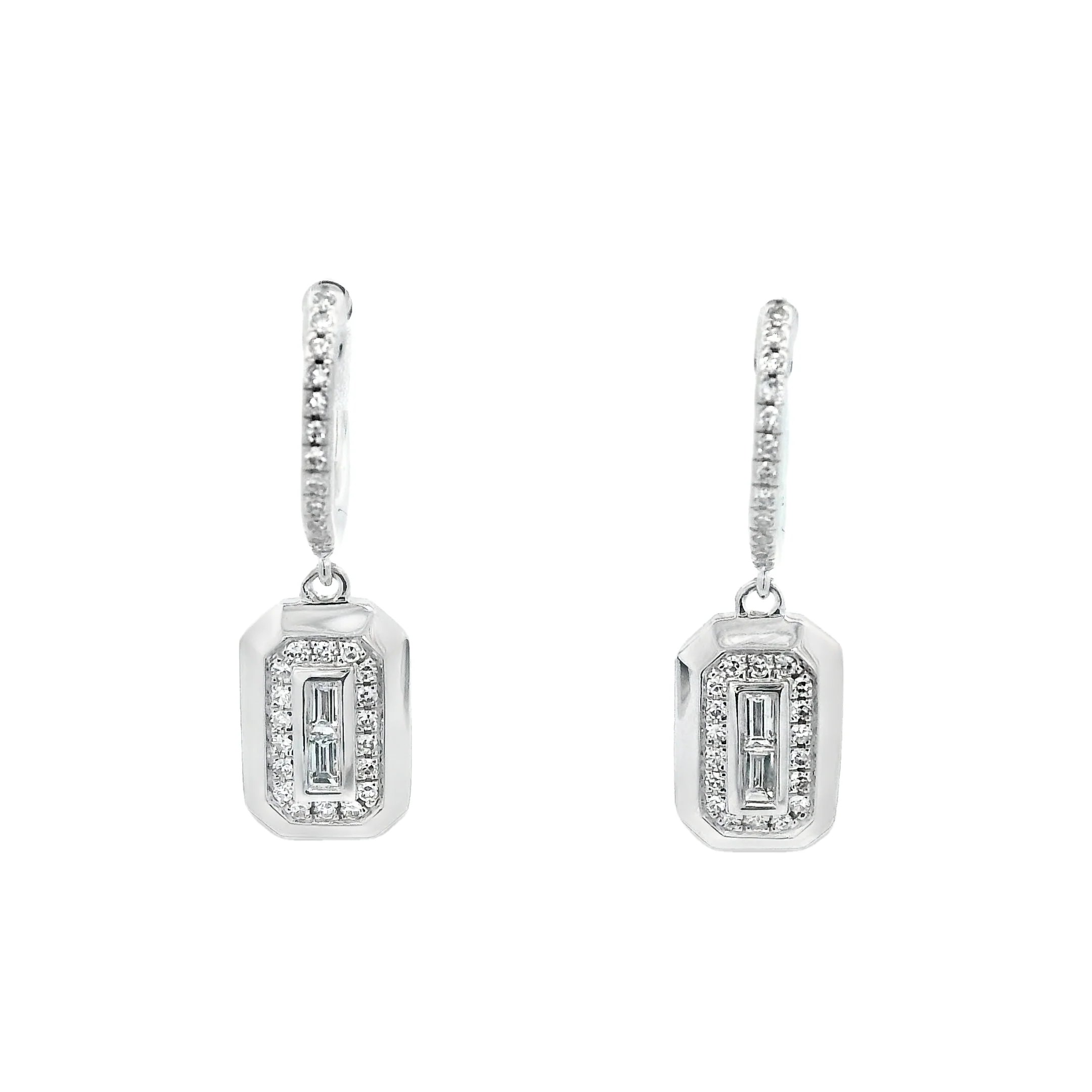 Shy Creation 14K Diamond Baguette Bezel Huggie Earrings - Image 2