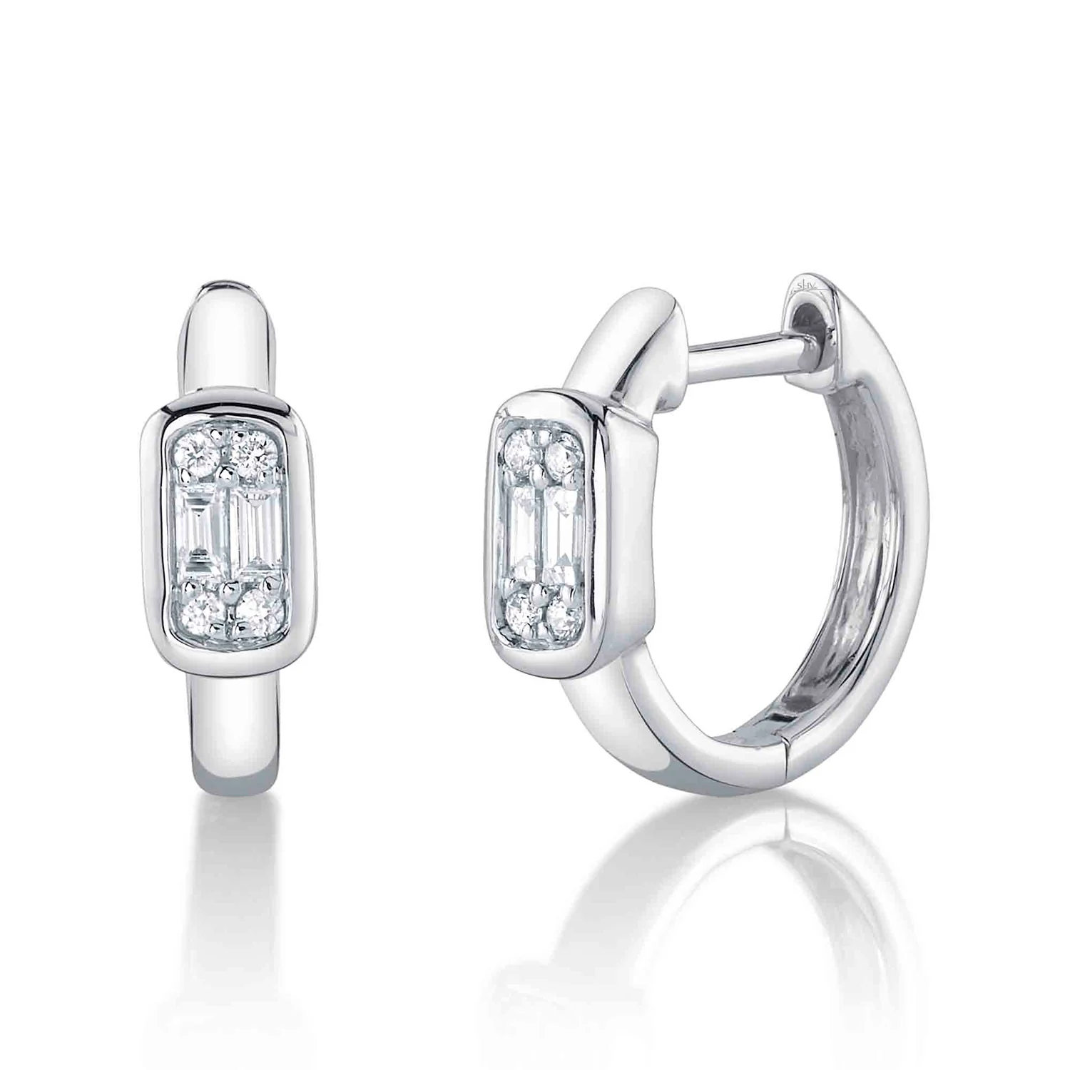 Shy Creation 14K Diamond Baguette Huggie Earrings