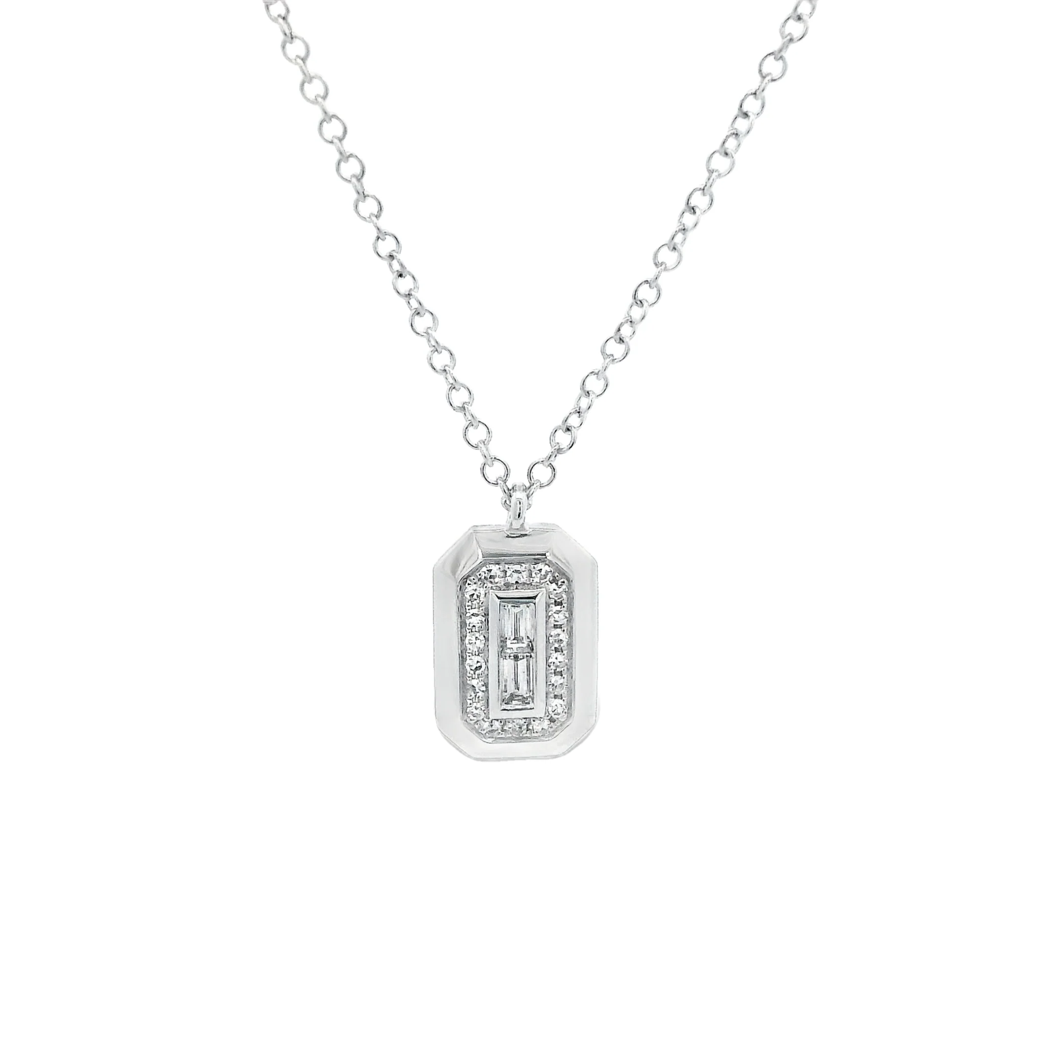 Shy Creation 14K Diamond Baguette Necklace
