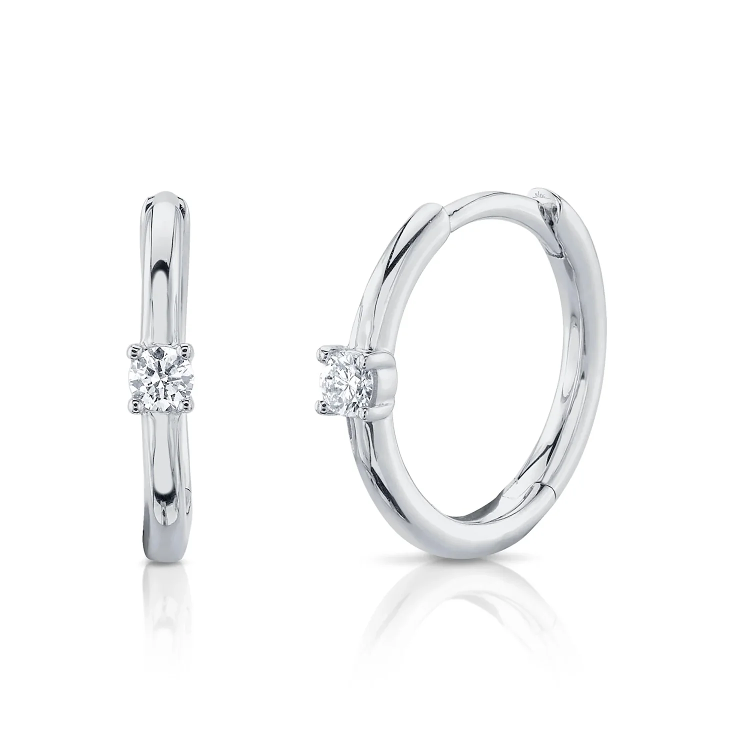 Shy Creation 14K Single Diamond Huggie Earrings