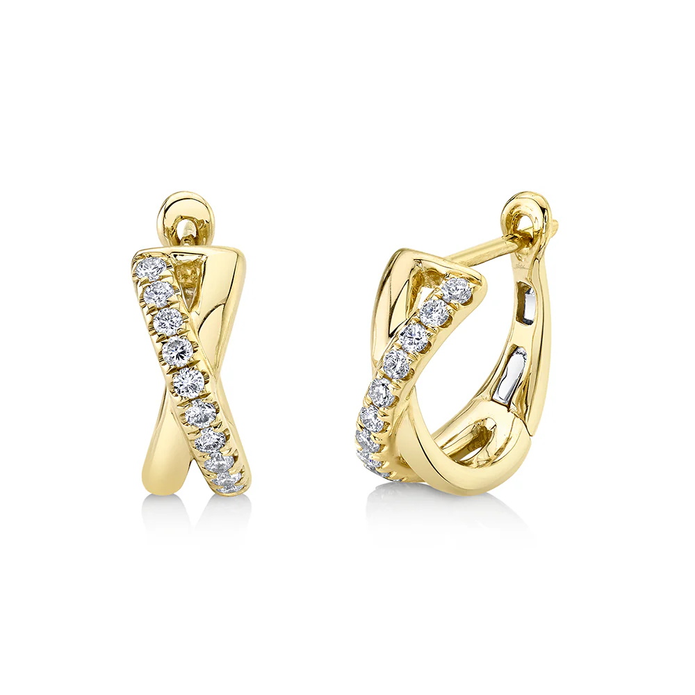 Shy Creation 14K Diamond Twist Huggie Earrings