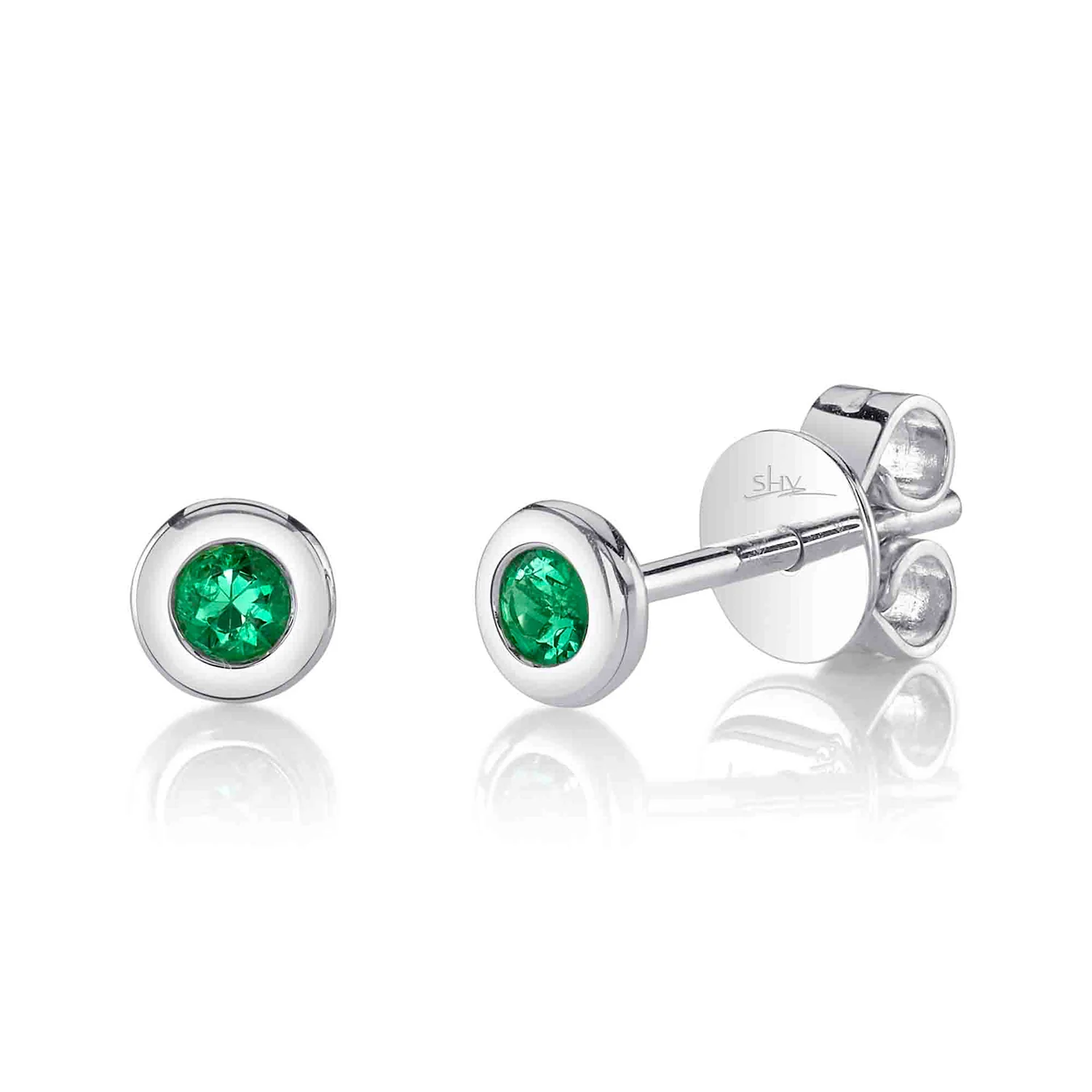 Shy Creation 14K Emerald Bezel Stud Earrings