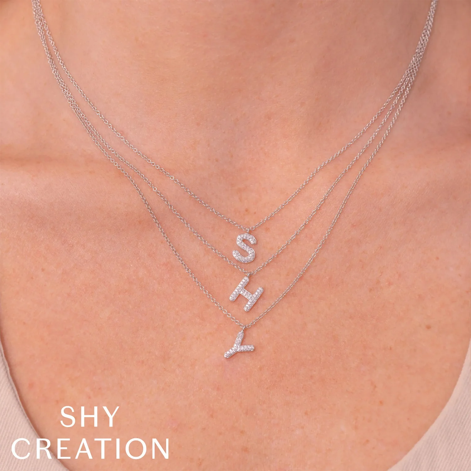 Shy Creation 14K Initial 'A' Diamond Pavé Necklace - Image 2