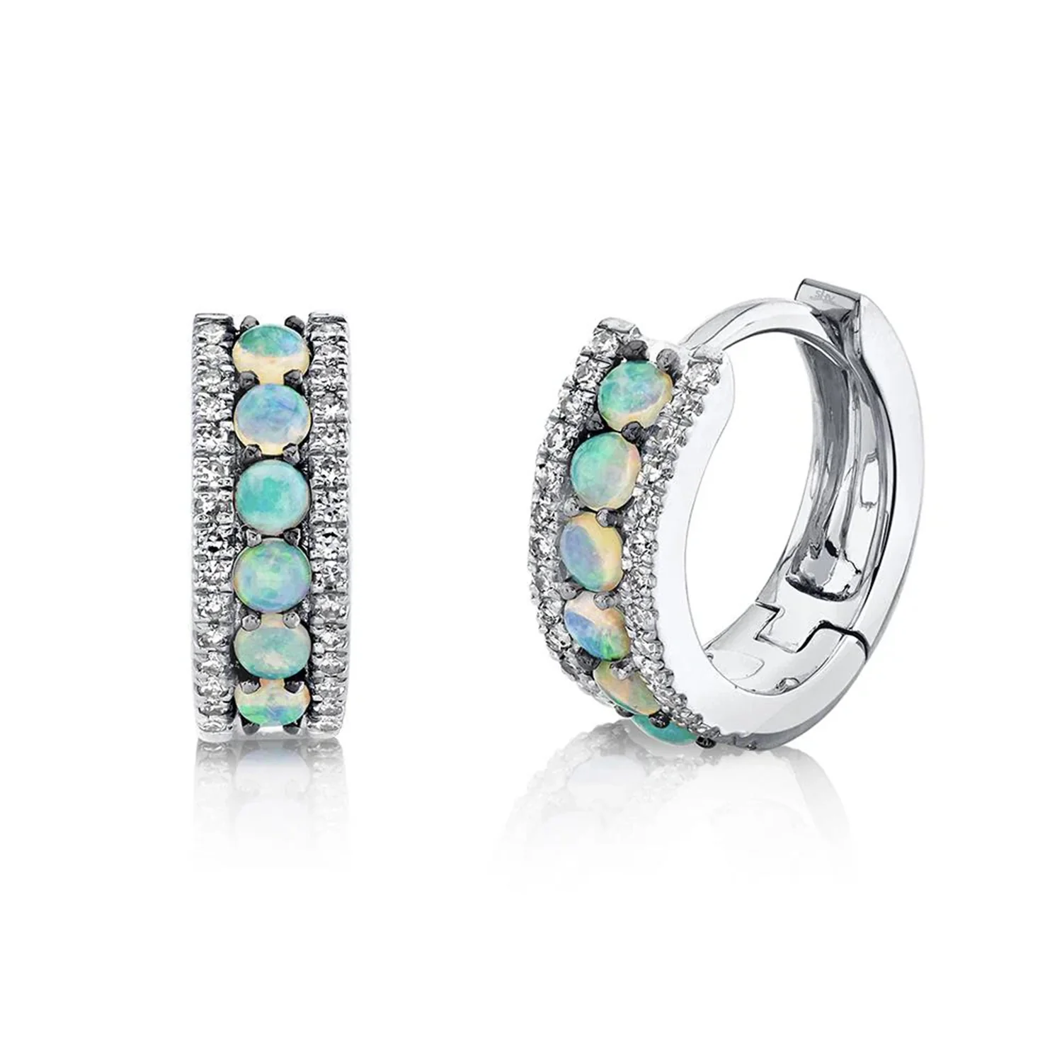 Shy Creation 14K Opal and Diamond Huggie Earrings