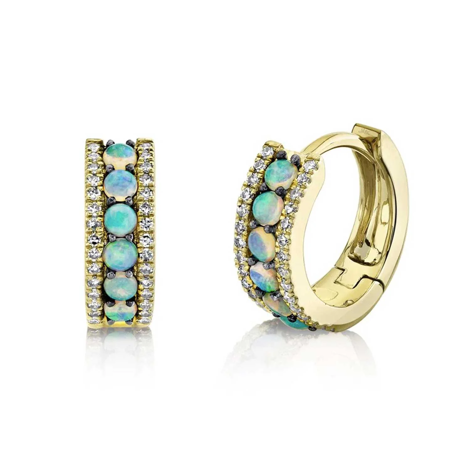 Shy Creation 14K Opal and Diamond Huggie Earrings