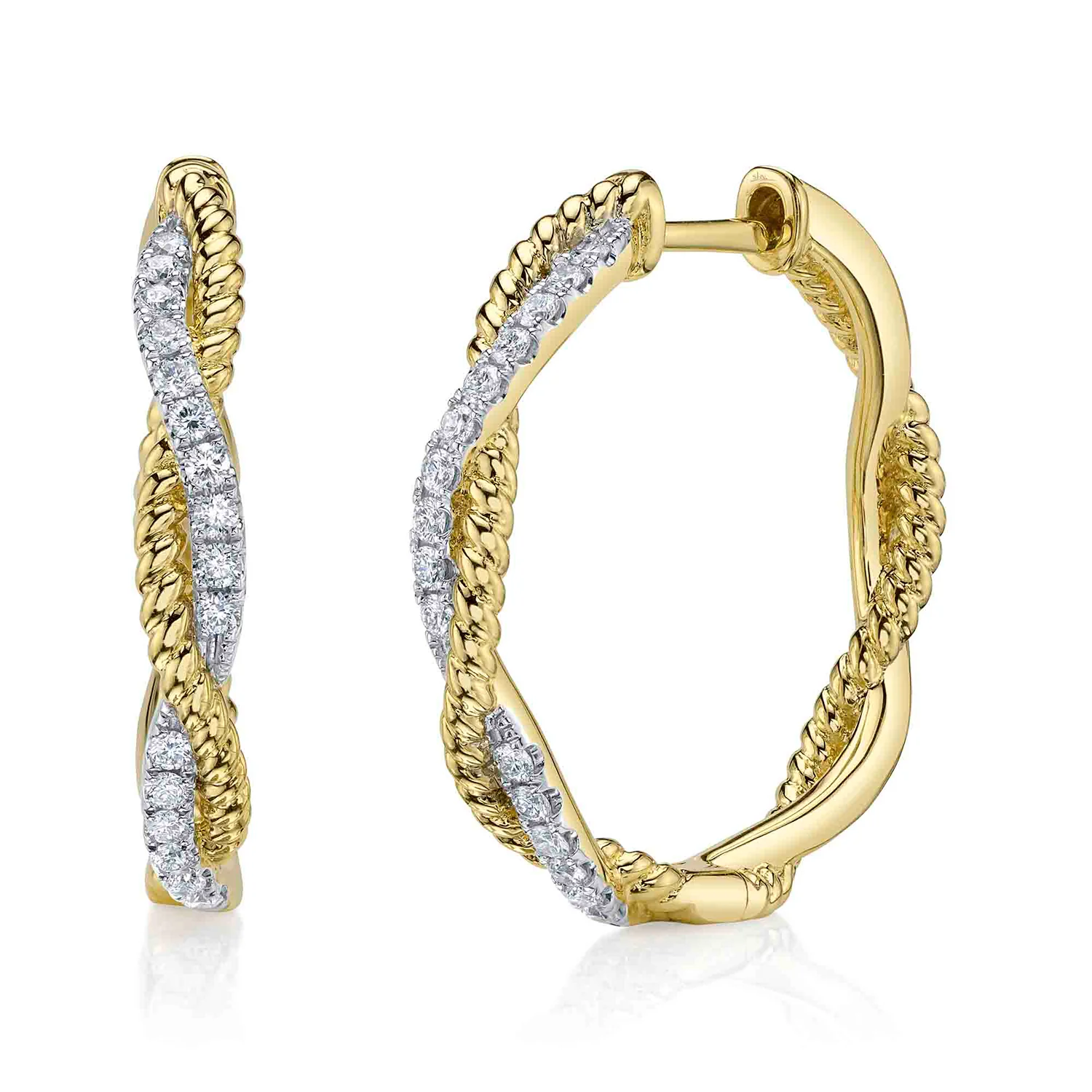 Shy Creation 14K Two-Tone Diamond Twisted Hoop Earrings