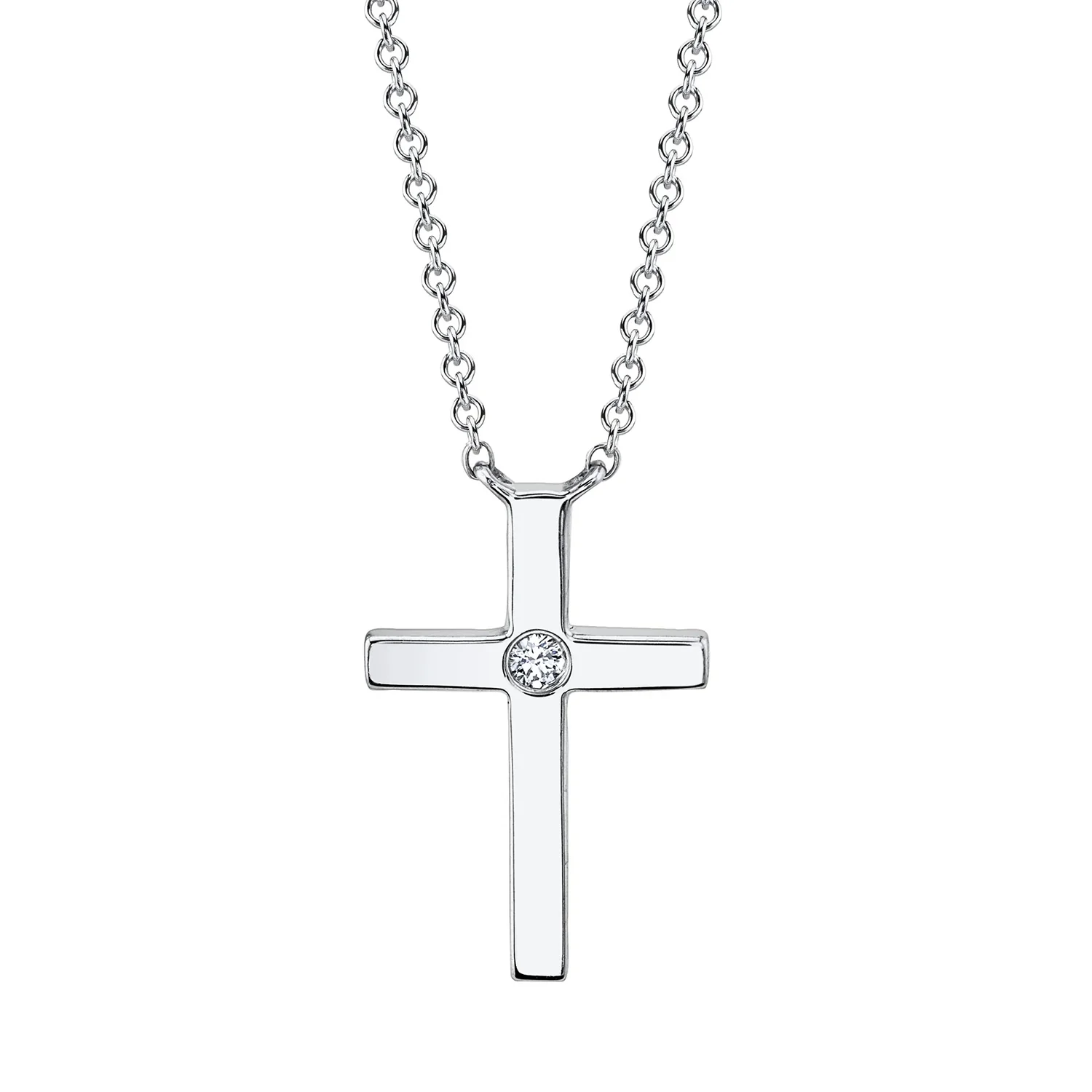 Shy Creation 14K Single Diamond Cross Necklace