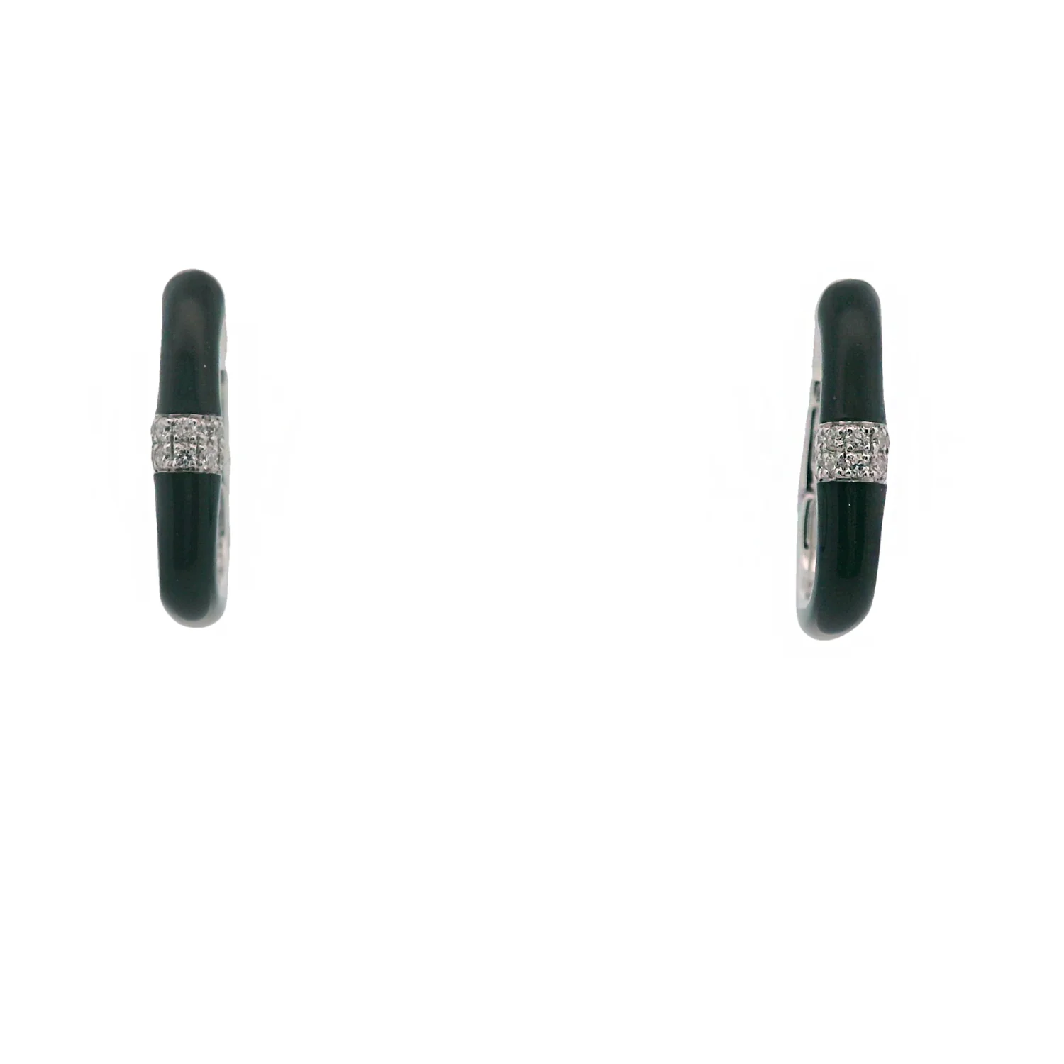 SOHO Sterling Silver Black Enamel Diamond Huggie Earrings