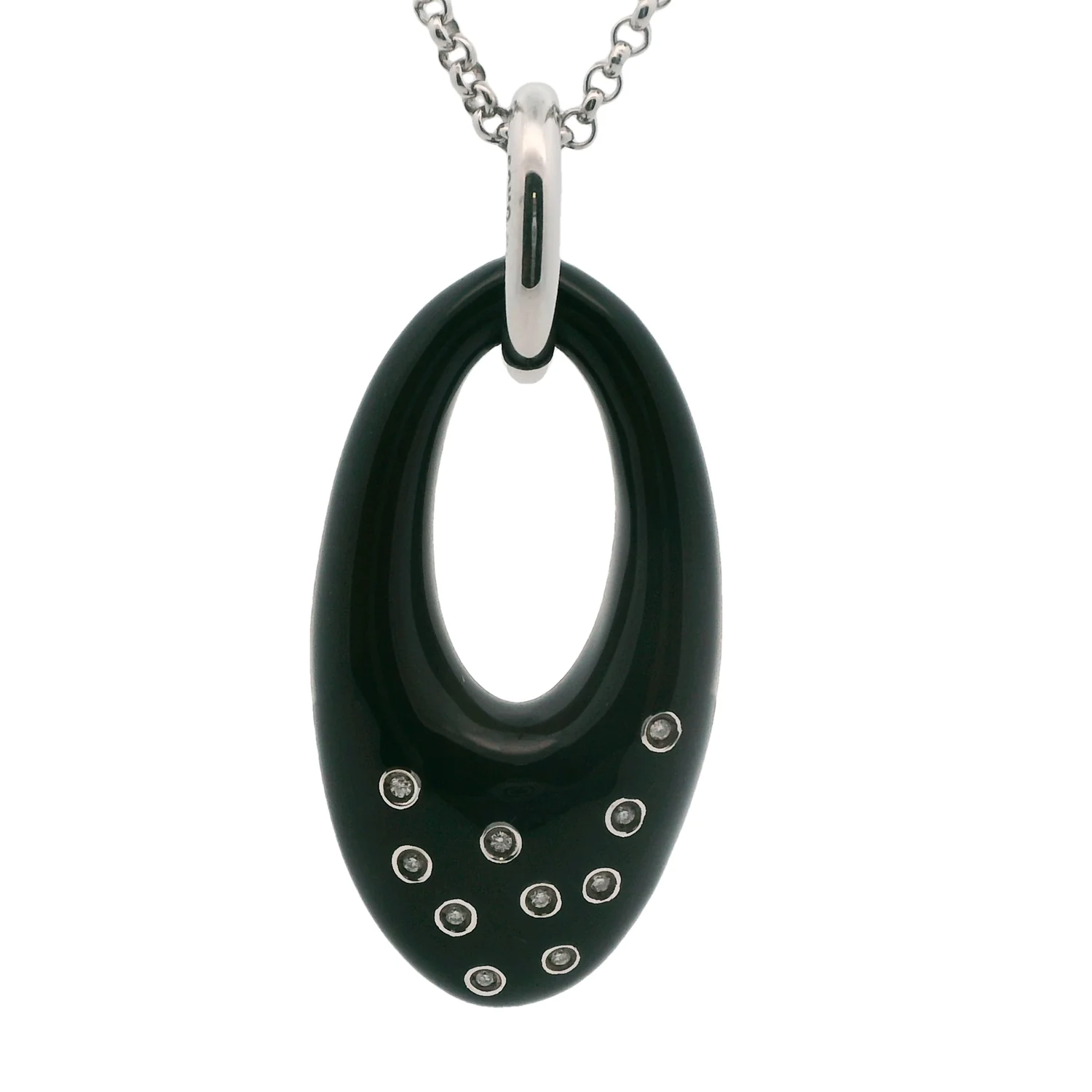 SOHO Sterling Silver Black Enamel Diamond Pendant with 18 Inch Chain