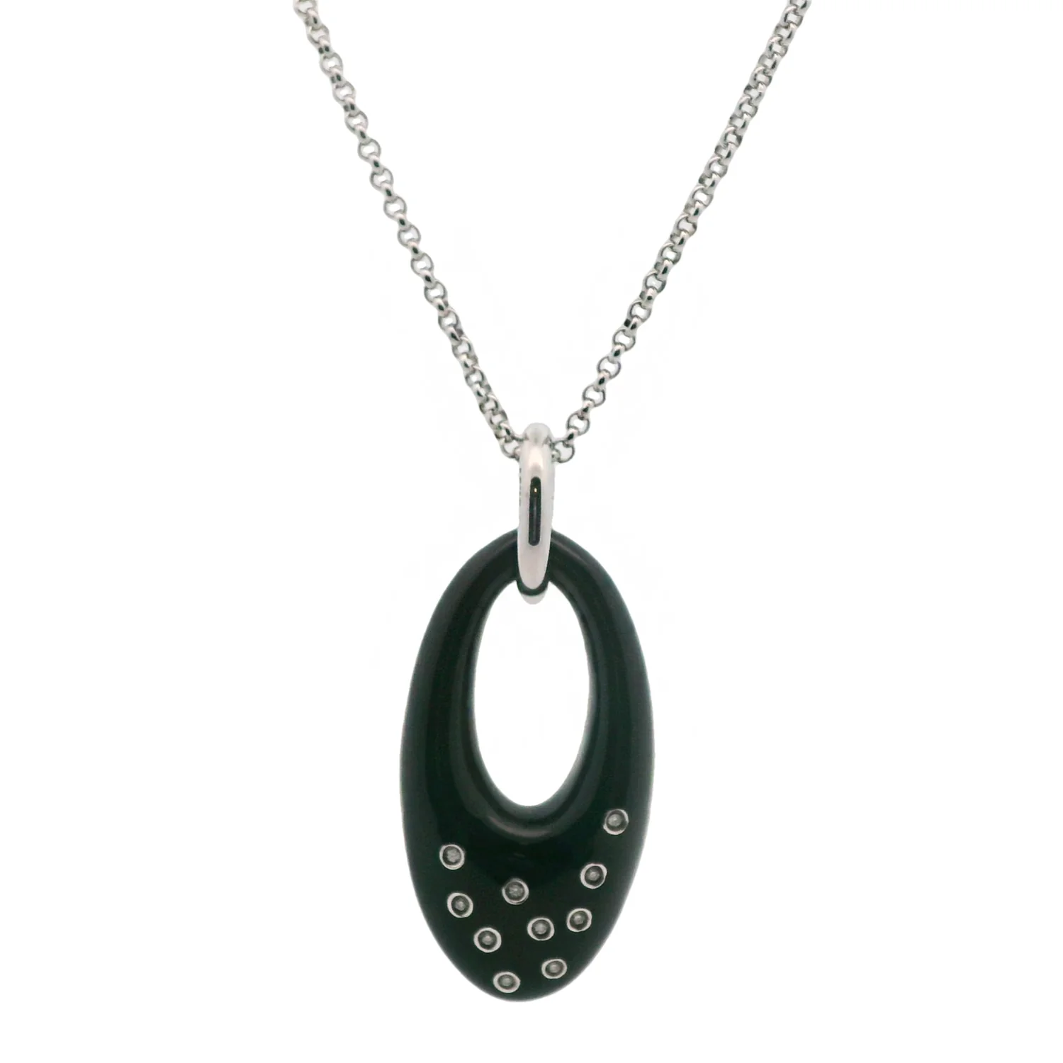 SOHO Sterling Silver Black Enamel Diamond Pendant with 18 Inch Chain - Image 2