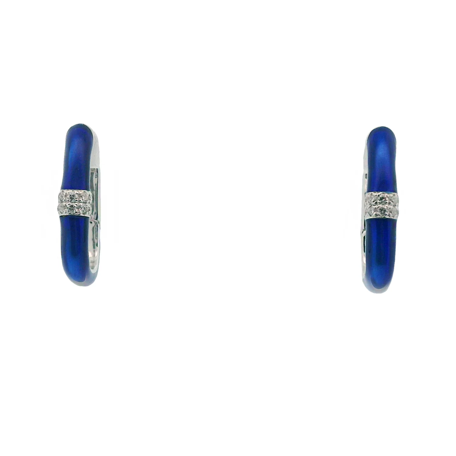 SOHO Sterling Silver Blue Enamel Diamond Huggie Earrings