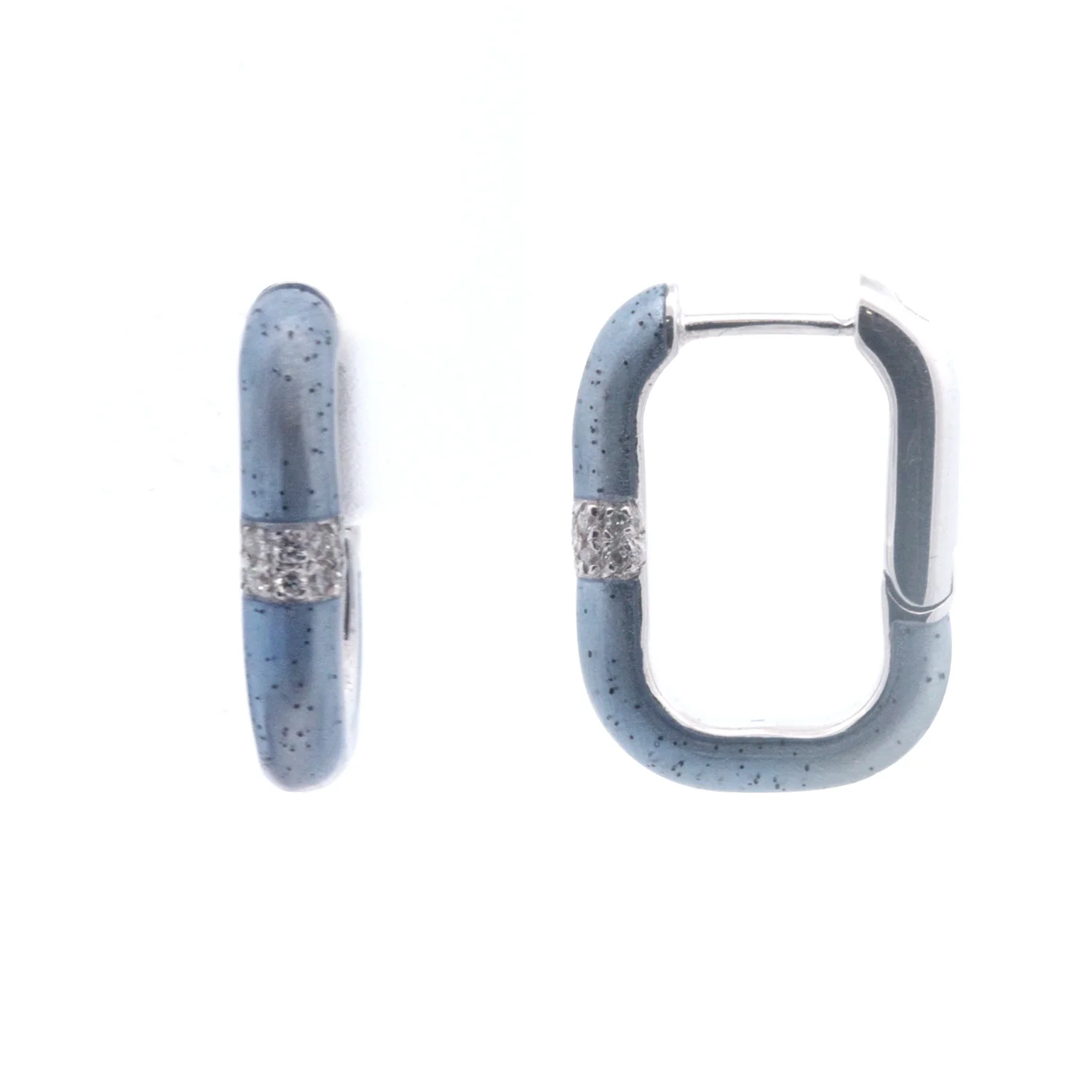 SOHO Sterling Silver Blue Enamel Diamond Huggie Earrings