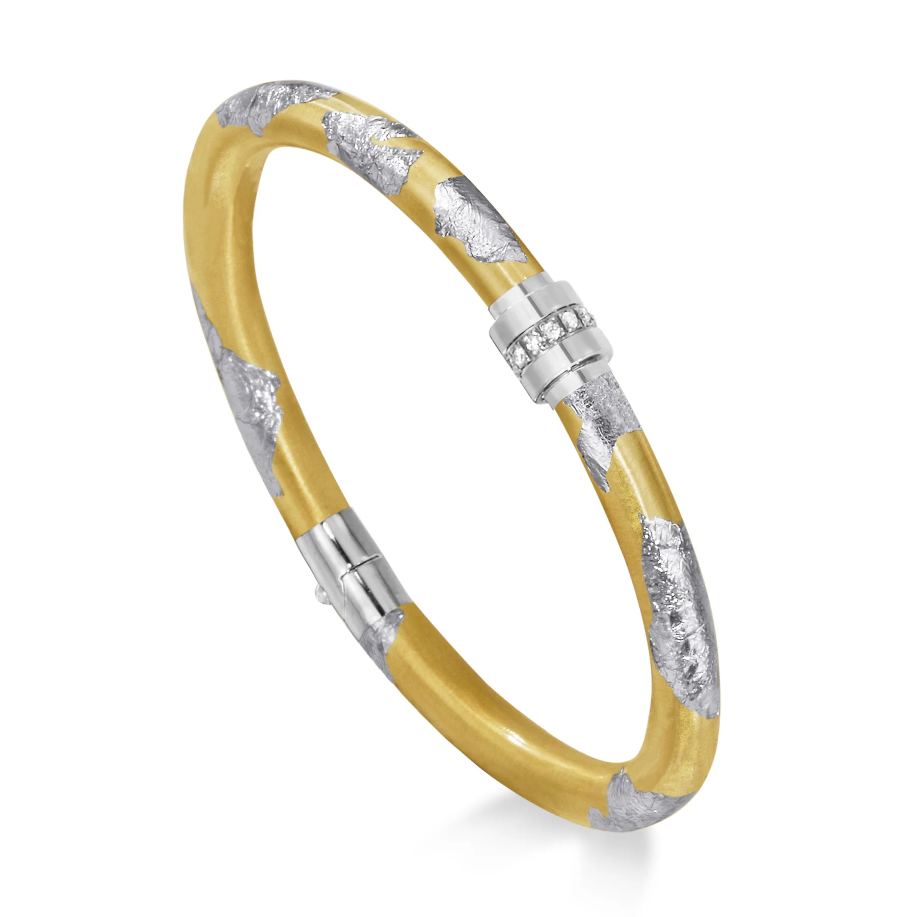 SOHO Sterling Silver Gold and Silver Enamel 0.08 CTW Diamond Bangle