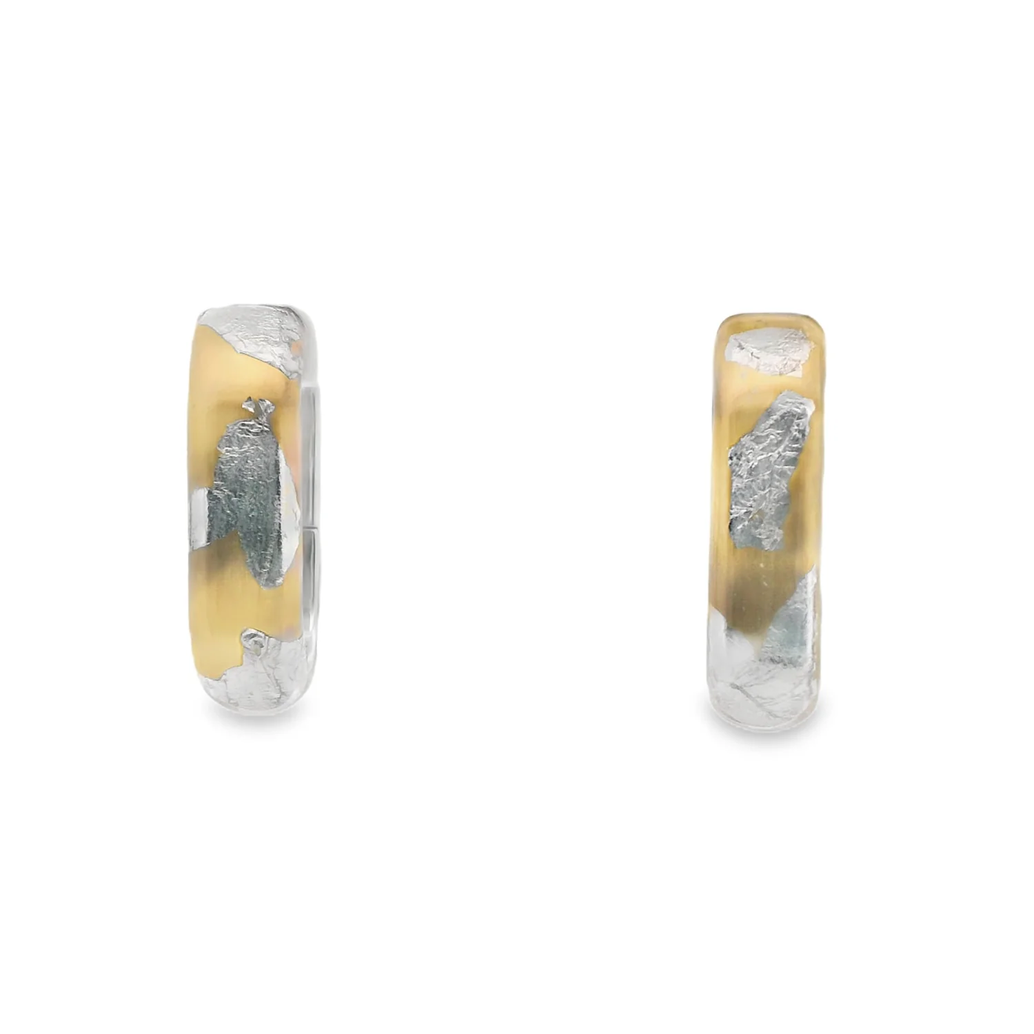 SOHO Sterling Silver Gold and Silver Leaf Enamel Link Huggie Earrings