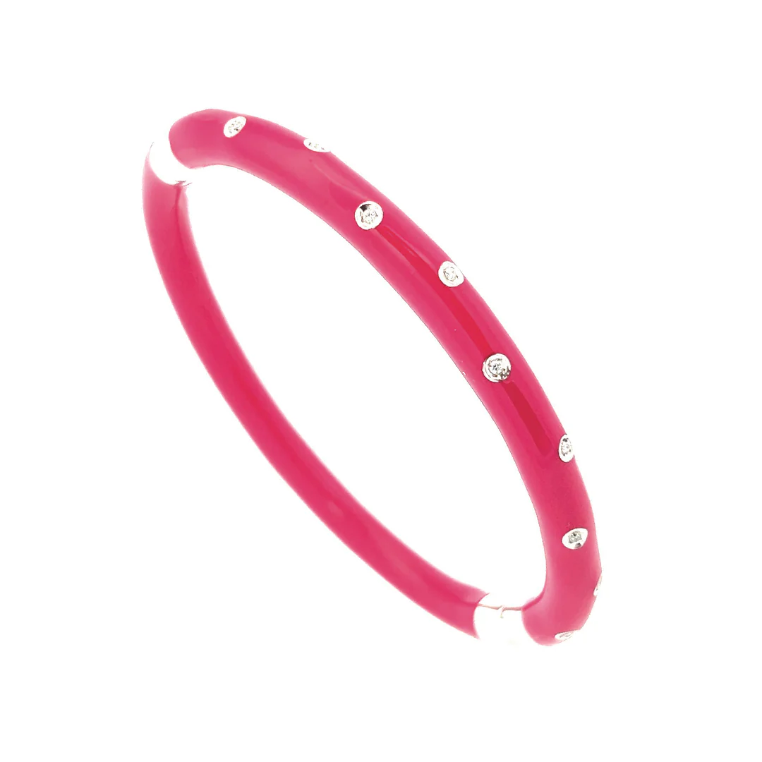 SOHO Sterling Silver Magenta Enamel 0.12 CTW Diamond Bangle Bracelet