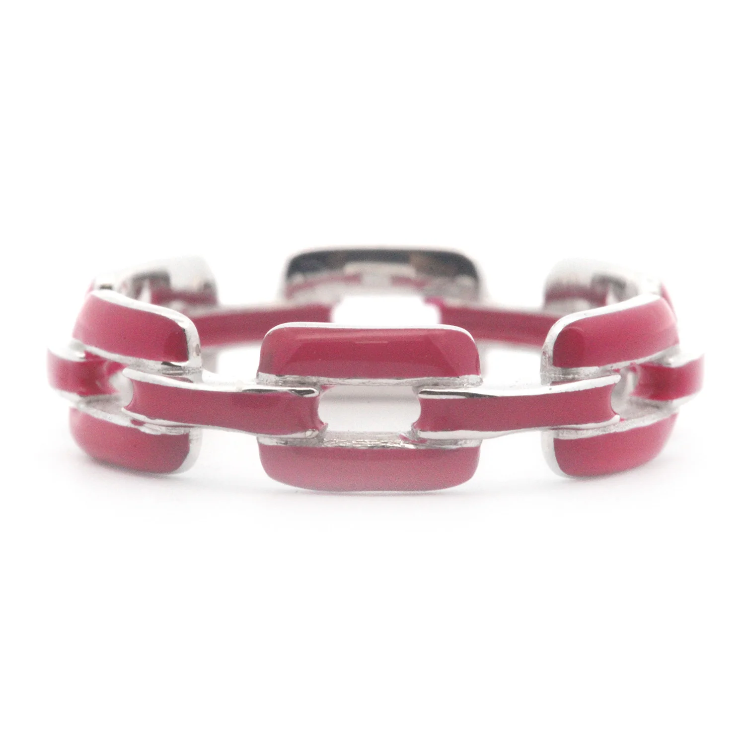 SOHO Sterling Silver Magenta Enamel Chain Link Ring