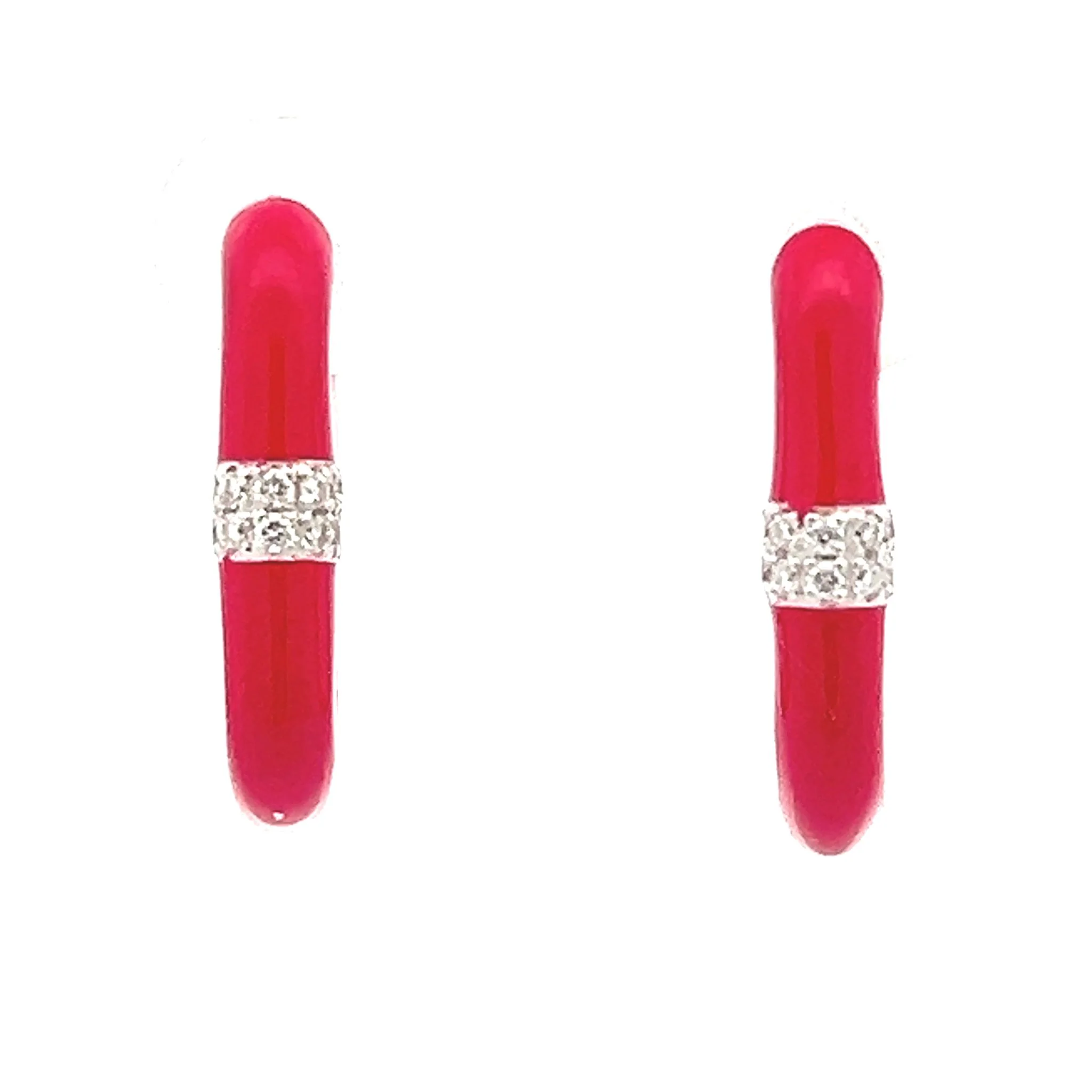SOHO Sterling Silver Magenta Enamel Diamond Huggie Earrings