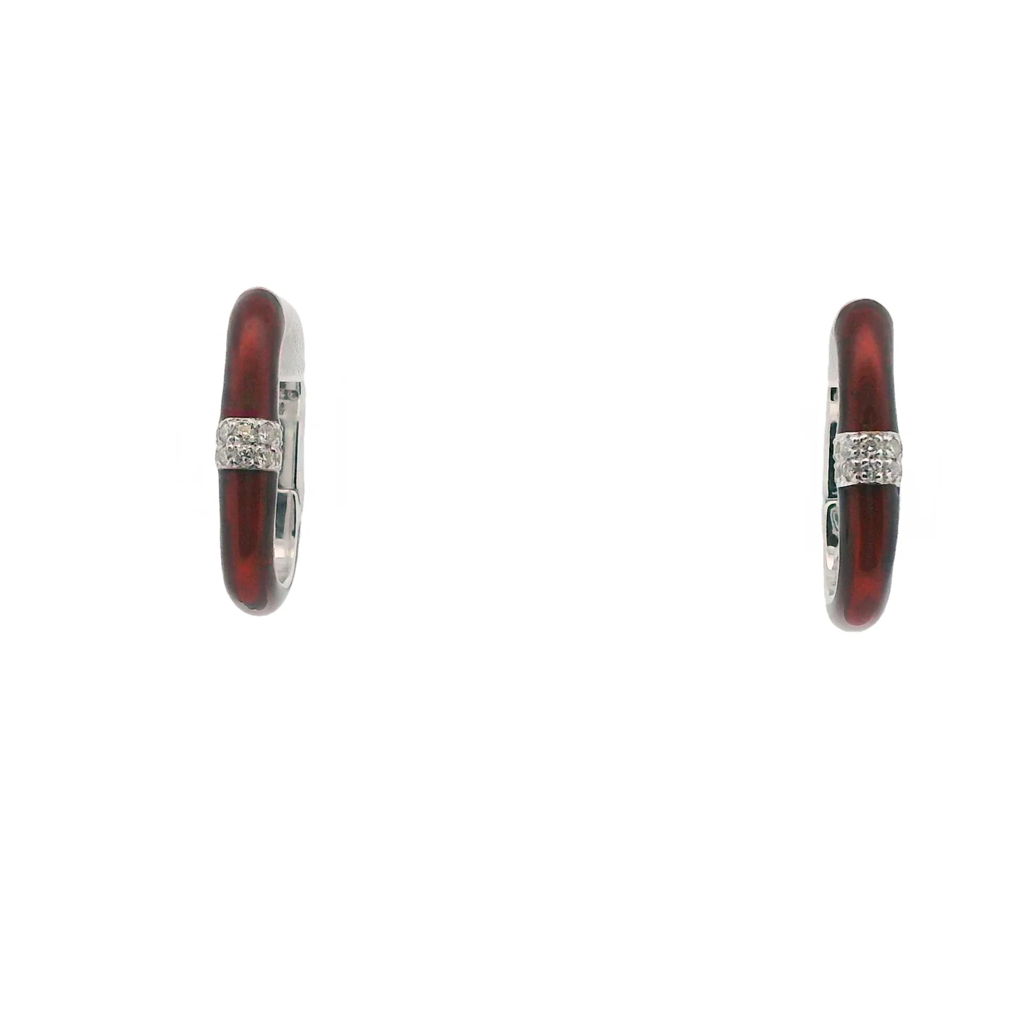SOHO Sterling Silver Red Enamel Diamond Huggie Earrings