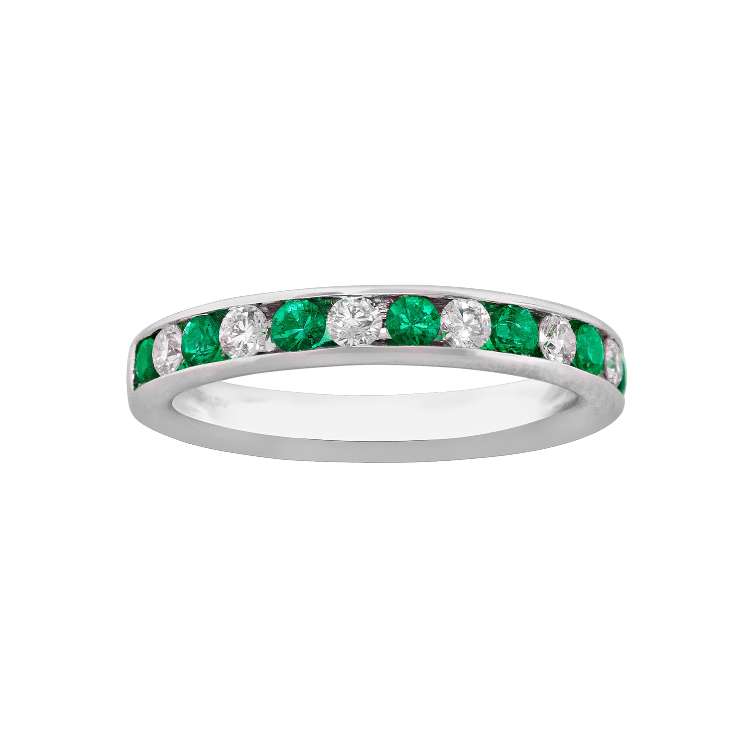 Spark Creations 18K Emerald and Diamond Channel Band