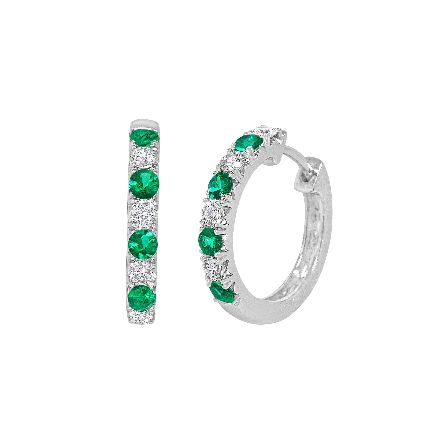 Spark Creations 18K Emerald and Diamond Hoop Earrings