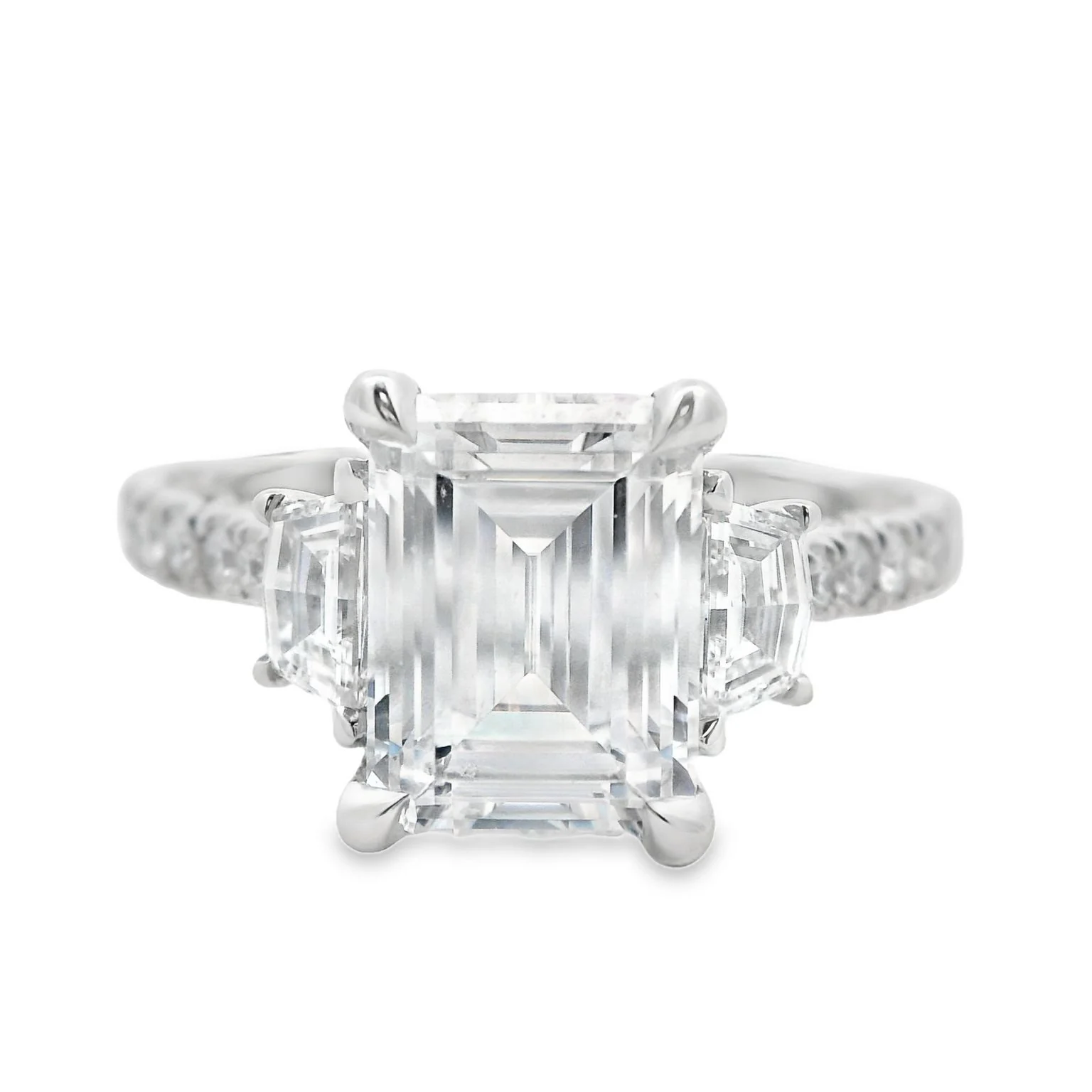 TACORI Platinum Emerald Diamond Three Stone Engagement Ring